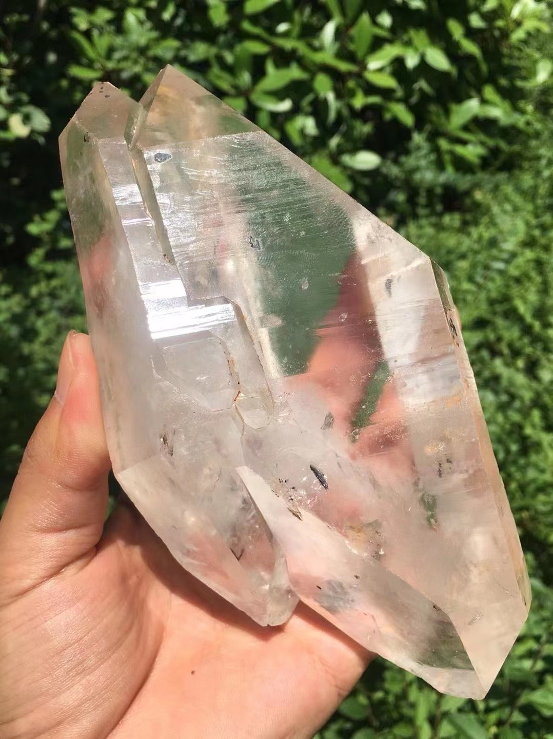 Large Double terminated twins Quartz Crystal with rainbow included