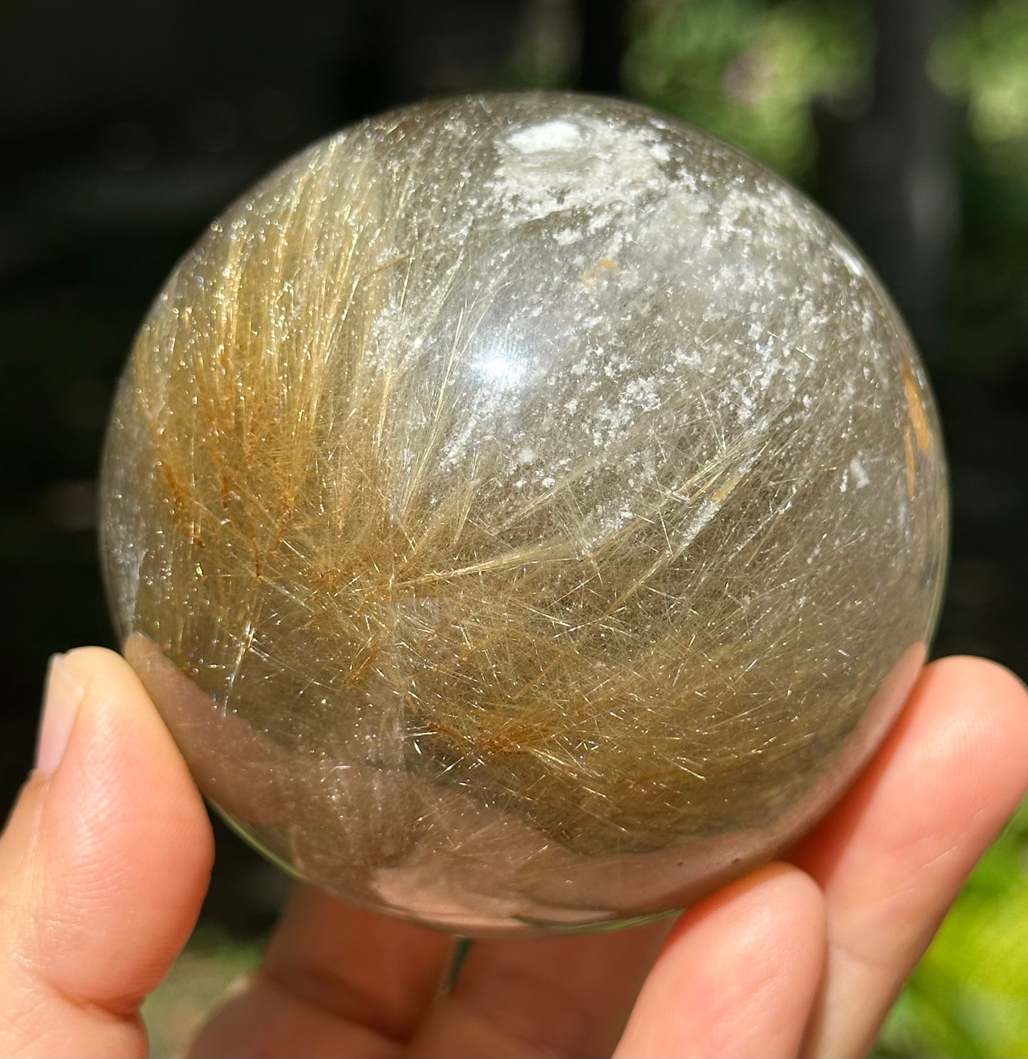 2.7" Rare Clear Golden Rutile Quartz Crystal Sphere/Golden Needles Included in Crystal/Rutilated Inclusion Crystal Ball/Energy-69 mm