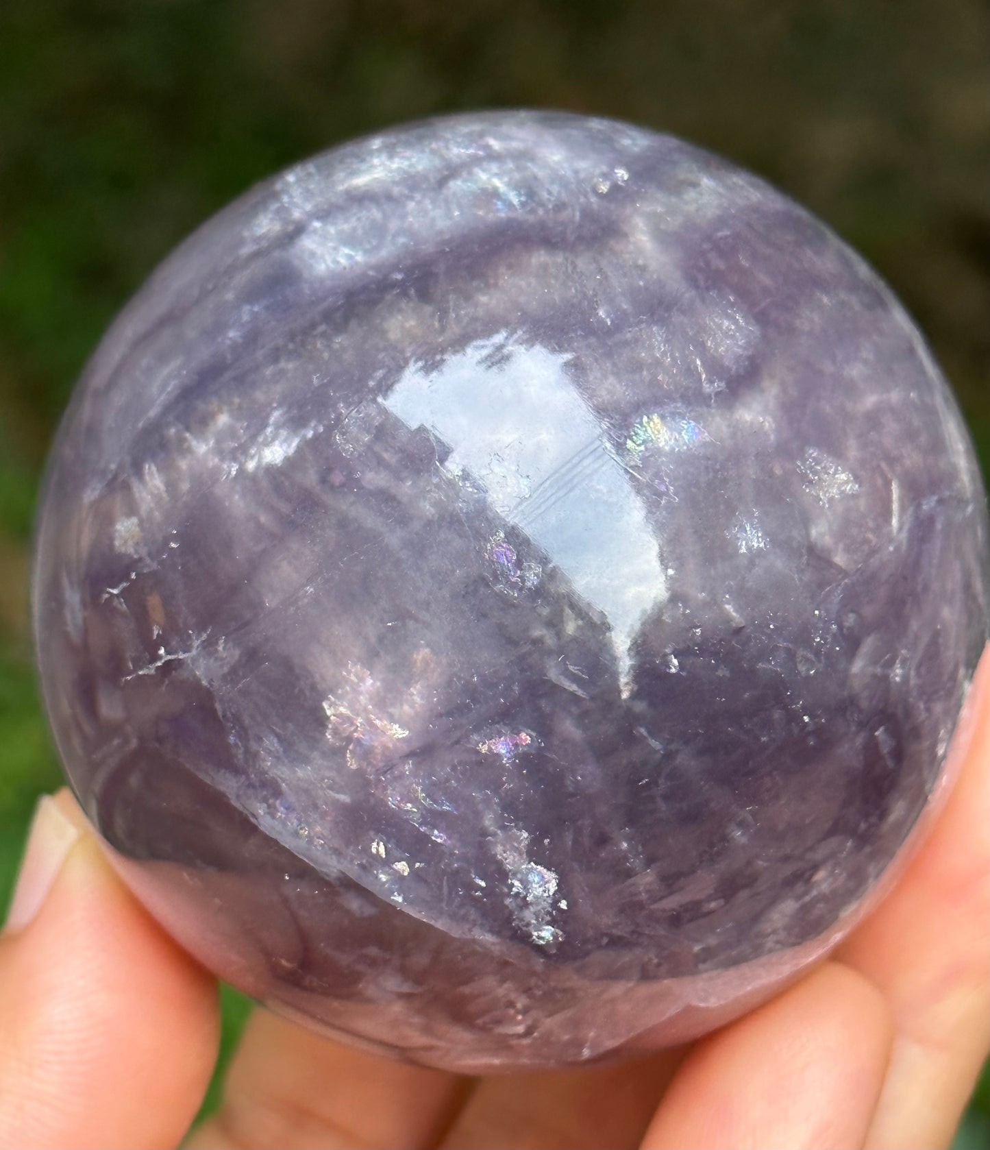 2.24" Purple Tats Fluorite Crystal Quartz Sphere with Rainbow Triangular Mica included/Yellow Fluorite Ball/Healing Stone/Reiki/Chakra/Zen