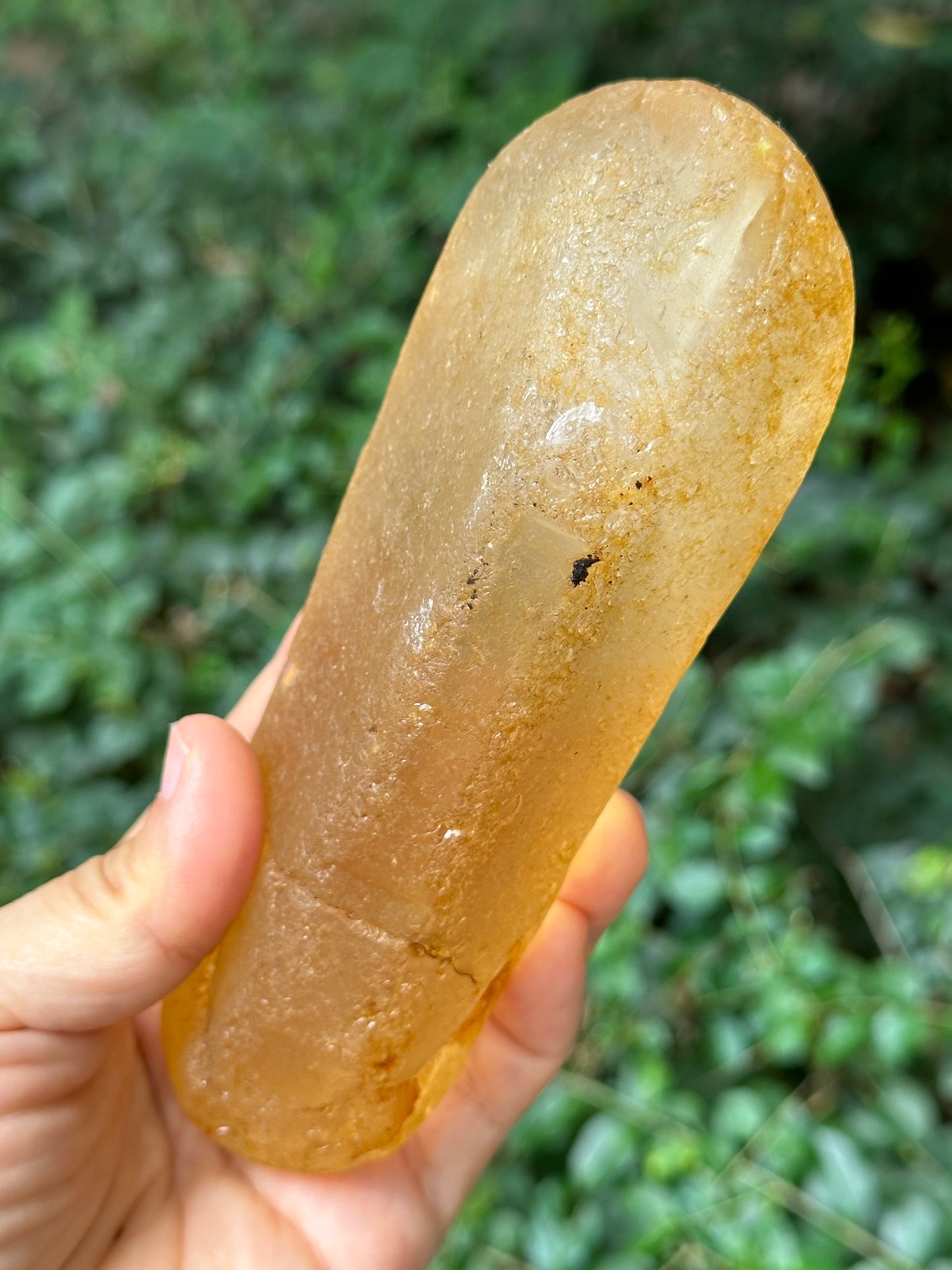 Natural Golden Surface River Tumbled Double Terminated Enhydro Quartz Crystal/Fenster Skeleton Crystal/Tangerine Quartz-599 g