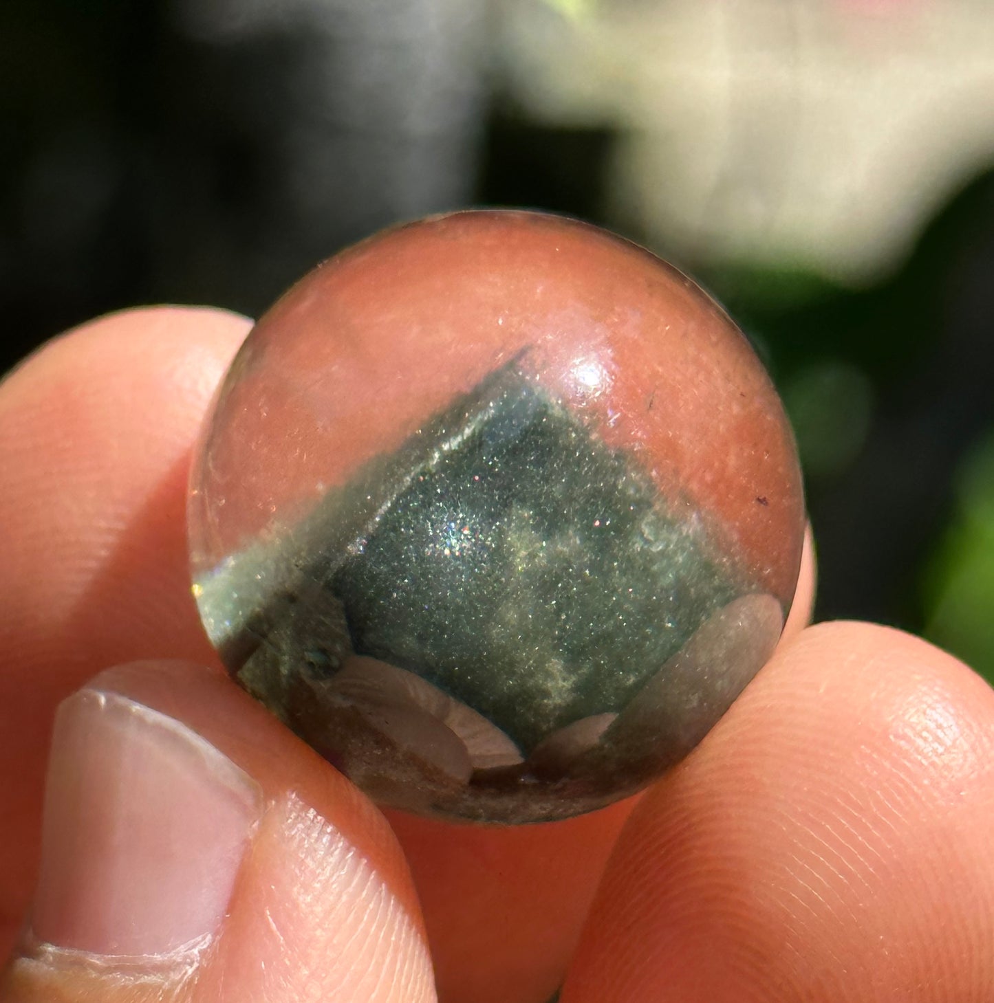 Rare Globular Green Phantom Pyramid Included In Quartz Crystal Sphere