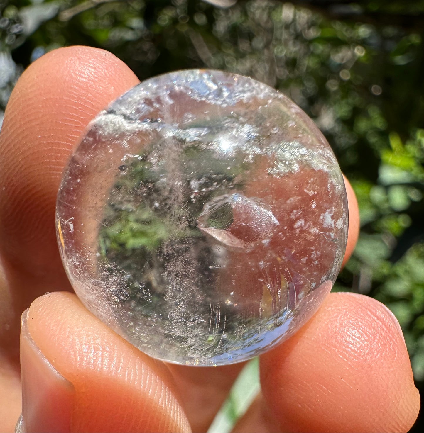 23 mm Rare Clear Enhydro Quartz Moving Bubble inside an Inner Negative Crystal Quartz Sphere