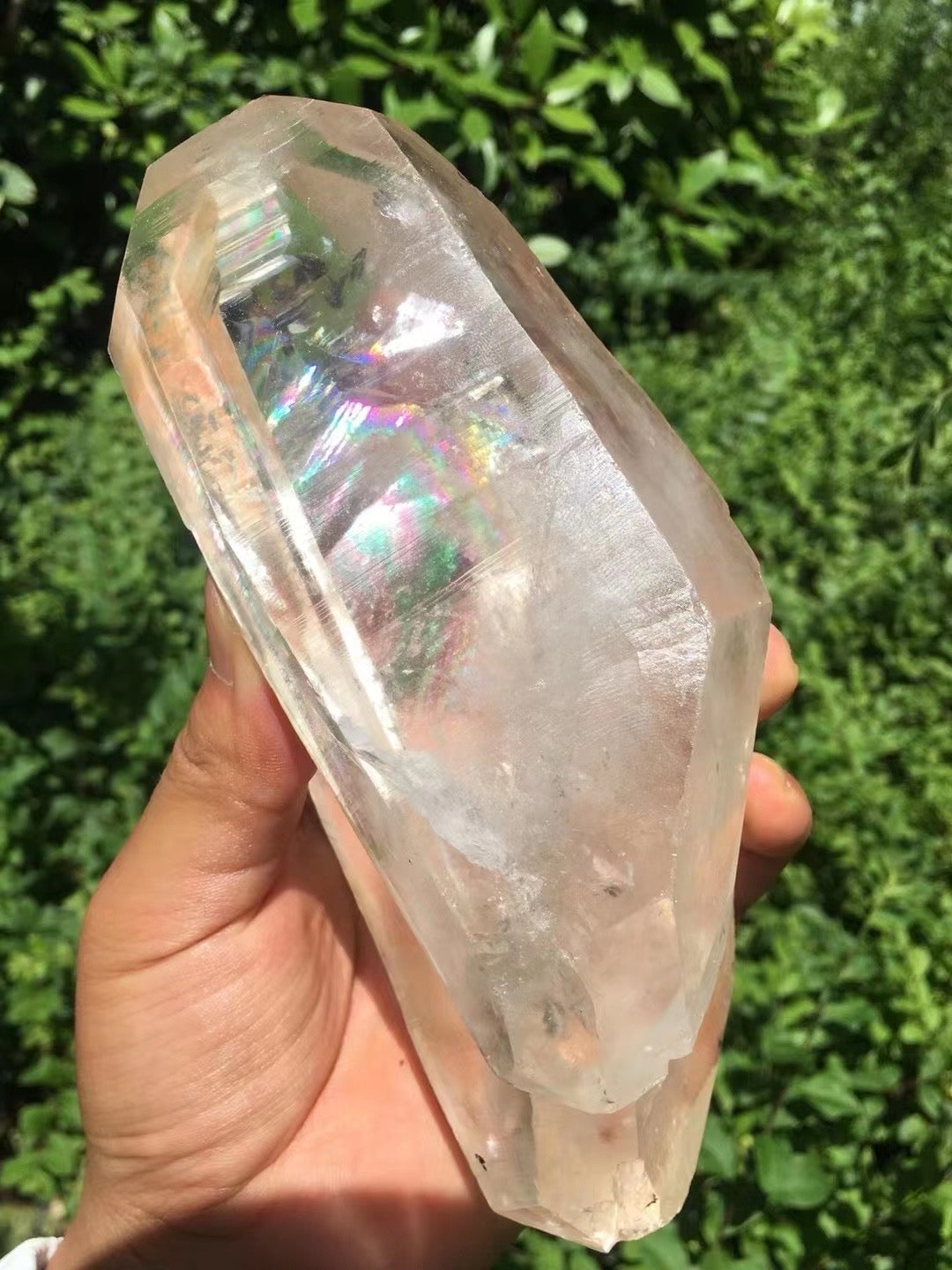 Large Double terminated twins Quartz Crystal with rainbow included