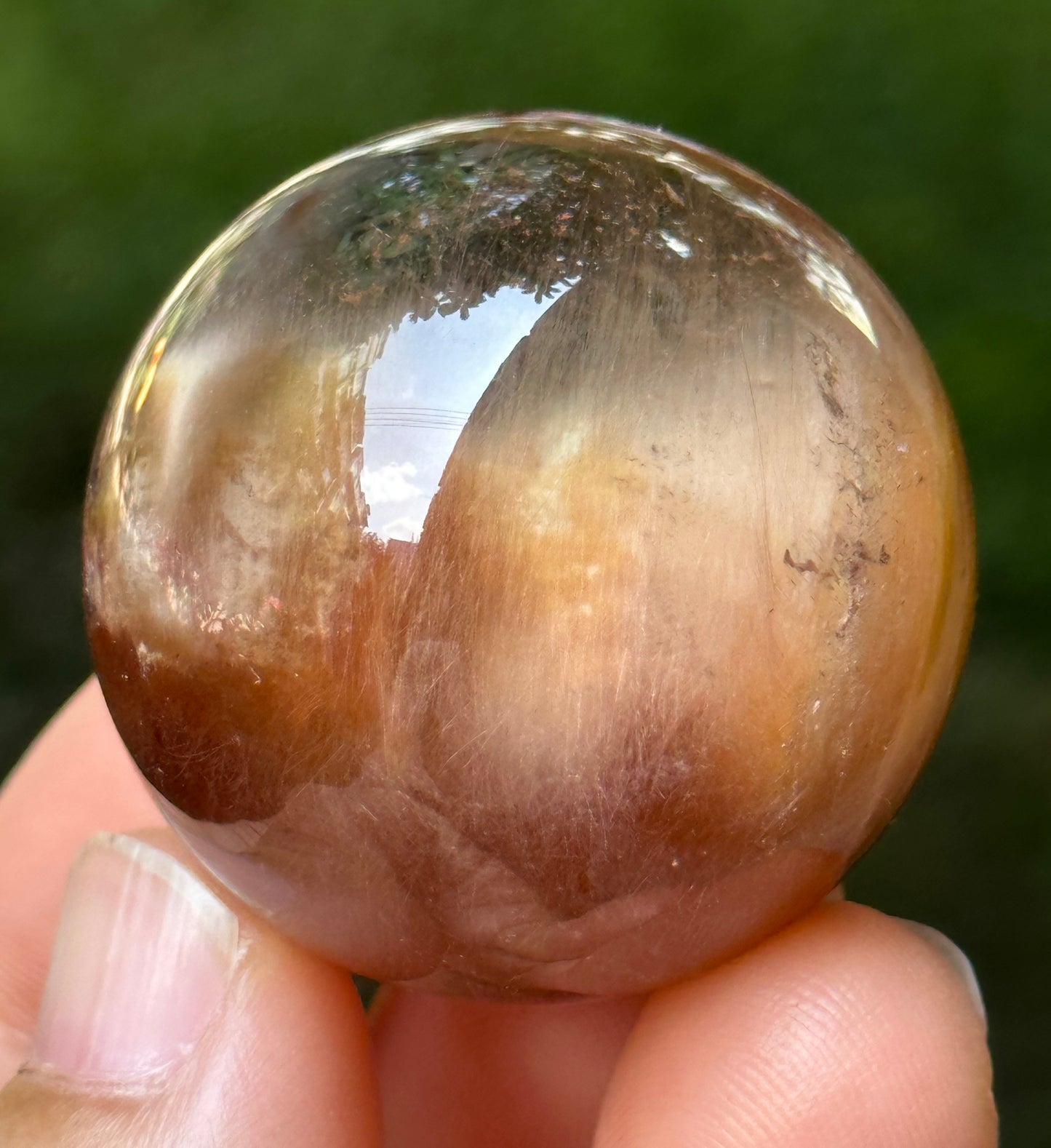 1.3" Rare Red and Golden Amphibole Included In Quartz Crystal Sphere,Angel's Wing Including Quartz,Scenic Crystal Ball-33 mm