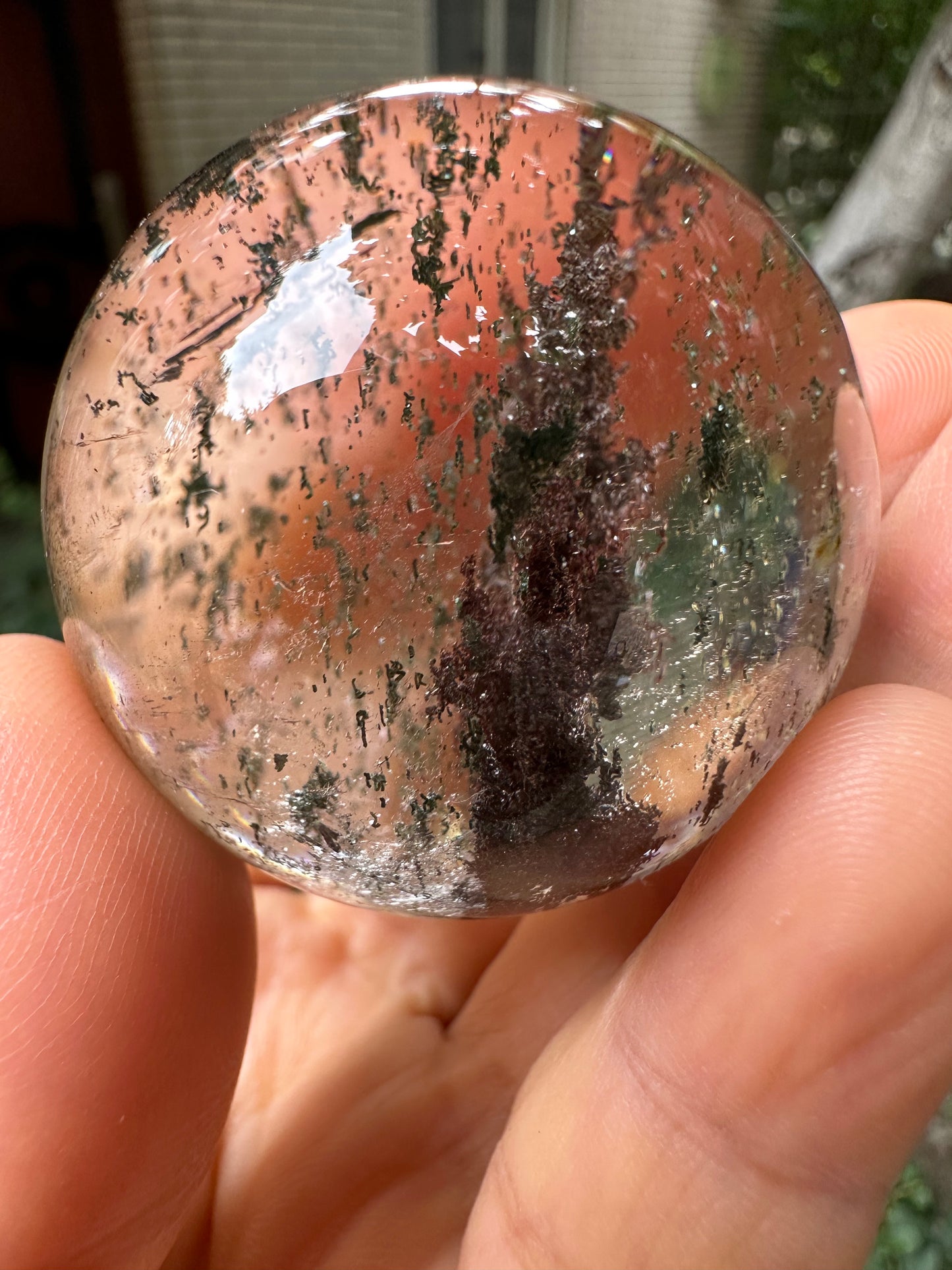 1.75" Rare Clear Purple&Green Phantom Quartz Crystals Sphere,Natural Garden Crystal Ball,Scenic Inclusion Quartz,Chlorite Included Crystal Orb