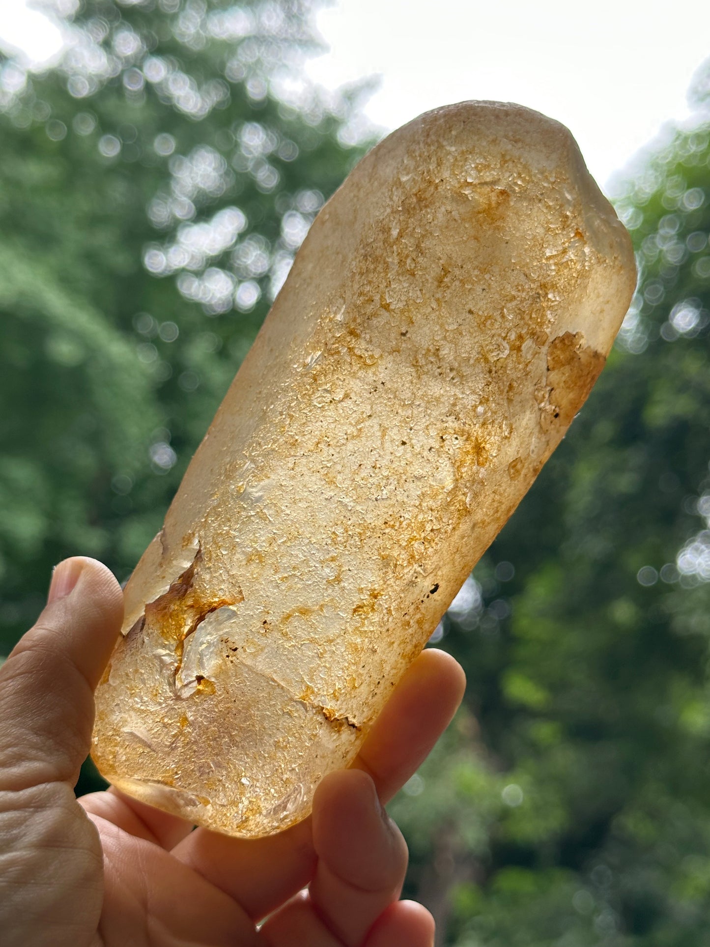 Natural Golden Surface River Tumbled Double Terminated Enhydro Quartz Crystal/Fenster Skeleton Crystal/Tangerine Quartz-599 g