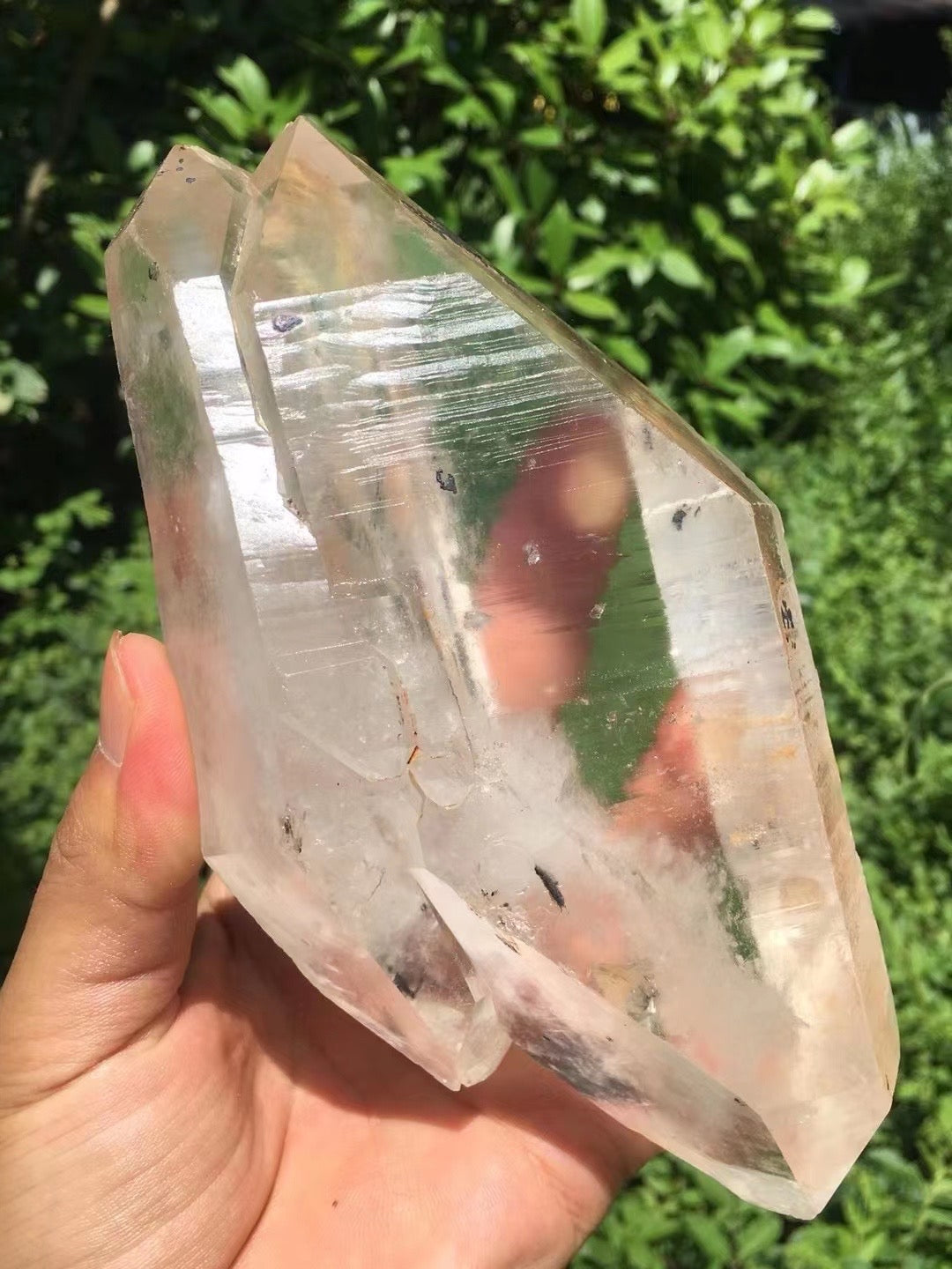 Large Double terminated twins Quartz Crystal with rainbow included