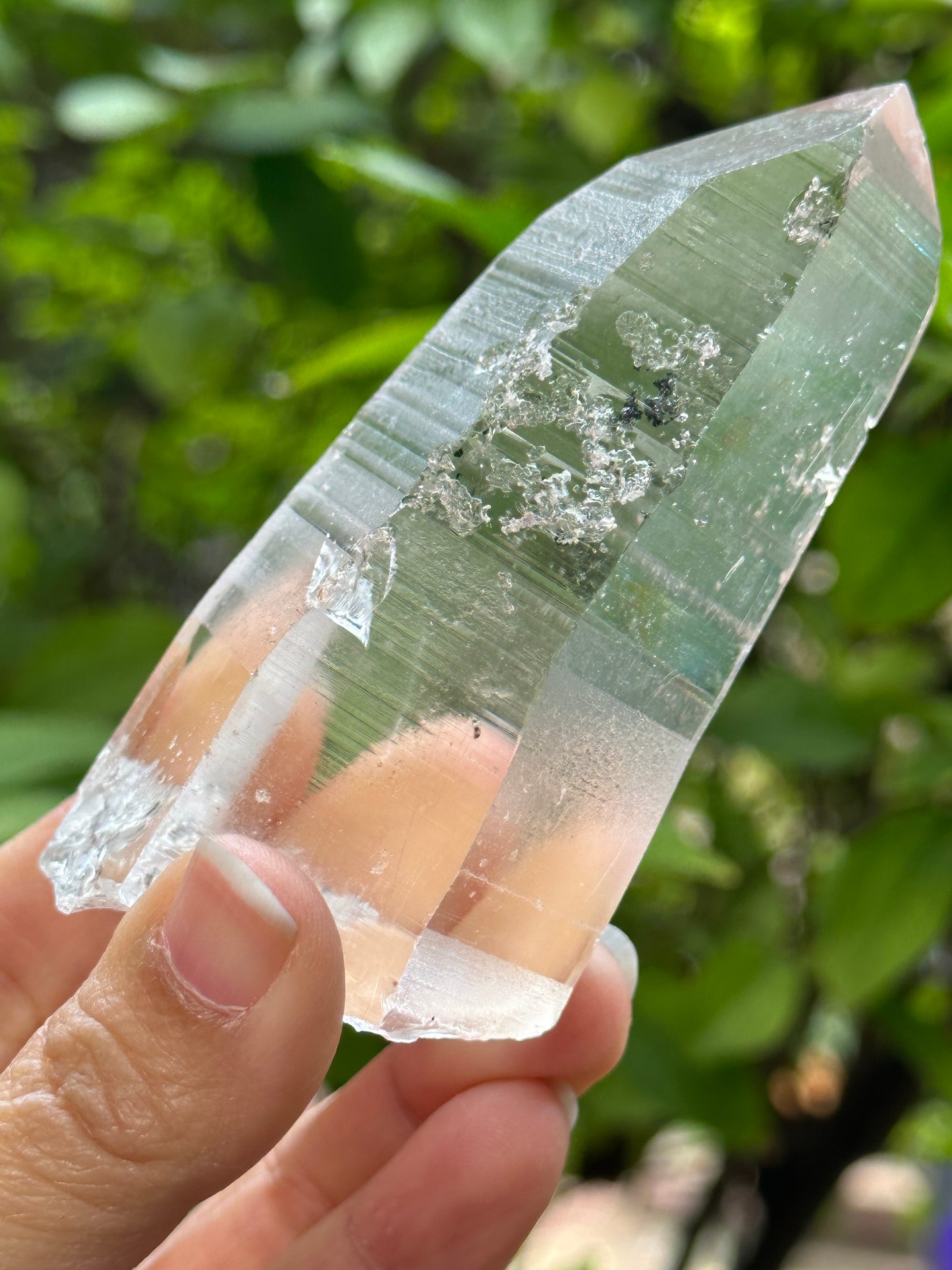 Rare Perfect Clear Lemurian Seed Quartz Crystal With Green Phantom & Silver Rutile Included