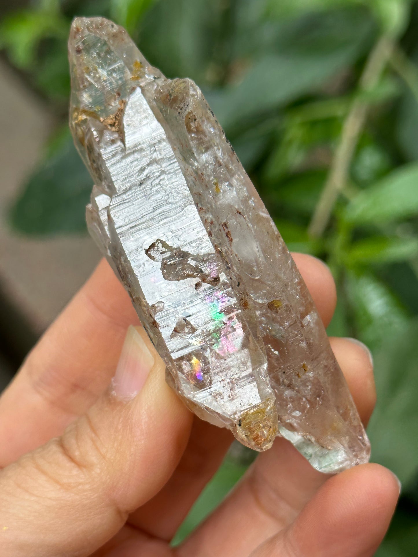 Rainbow Enhydro Crystal Double Terminated Skeletal Quartz Crystal Cluster with Moving Liquid Bubble Included in Crystal/Energy Quartz-83*29*24 mm 62 g