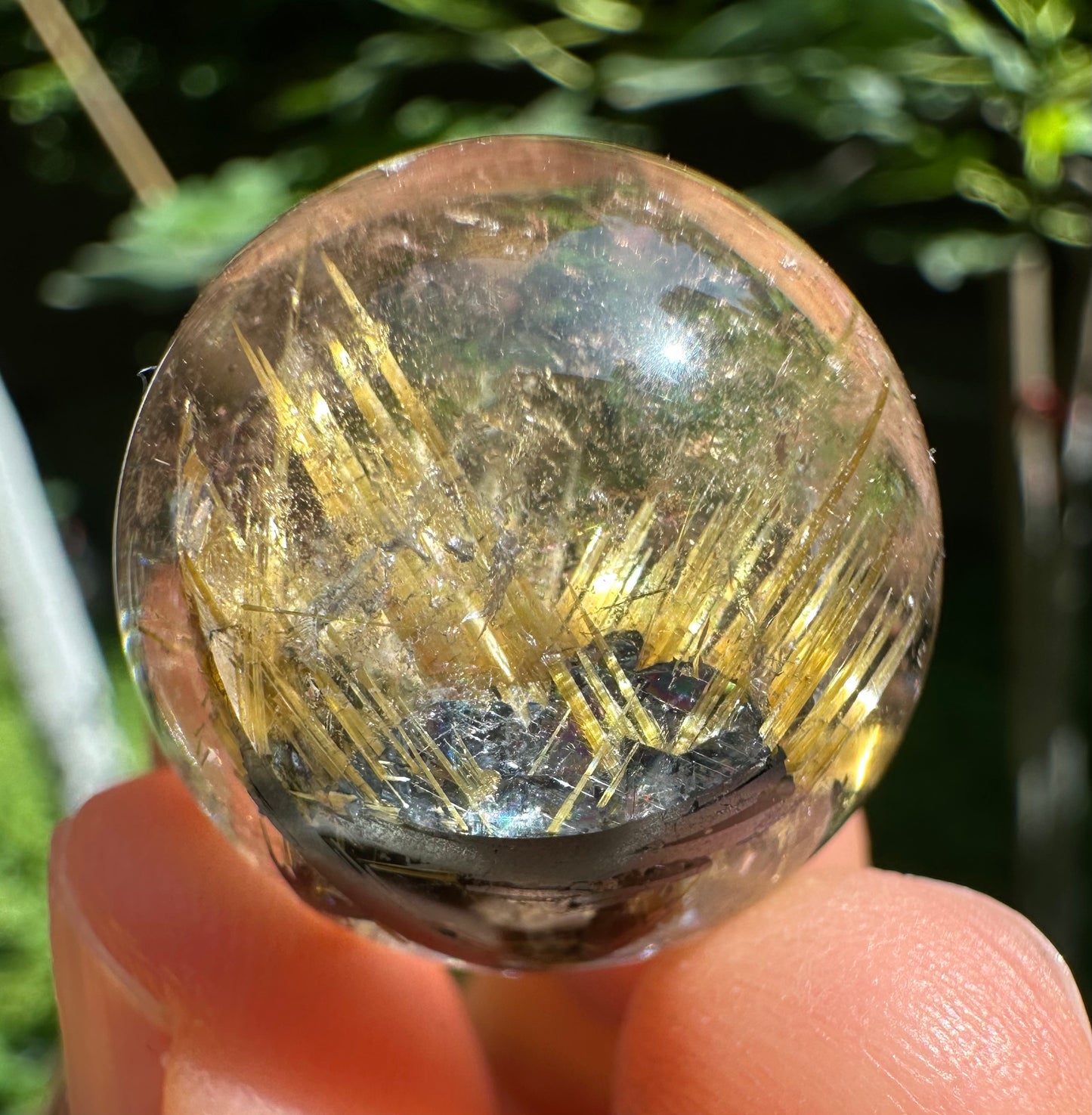 Shining Golden Flower Star Rutile Quartz Sphere/Golden Threads Included in Crystal Bead/Gold Needles Inside Crystal Ball-22.5 mm