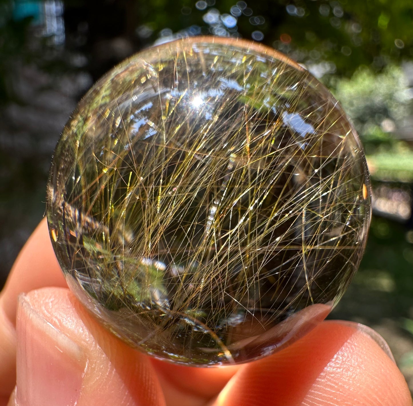 1.06” Natural 100%  Clear Golden Rutile Crystal Sphere/Rutilated Healing and Meditation quartz ball/Special gift/love 27mm 28 g