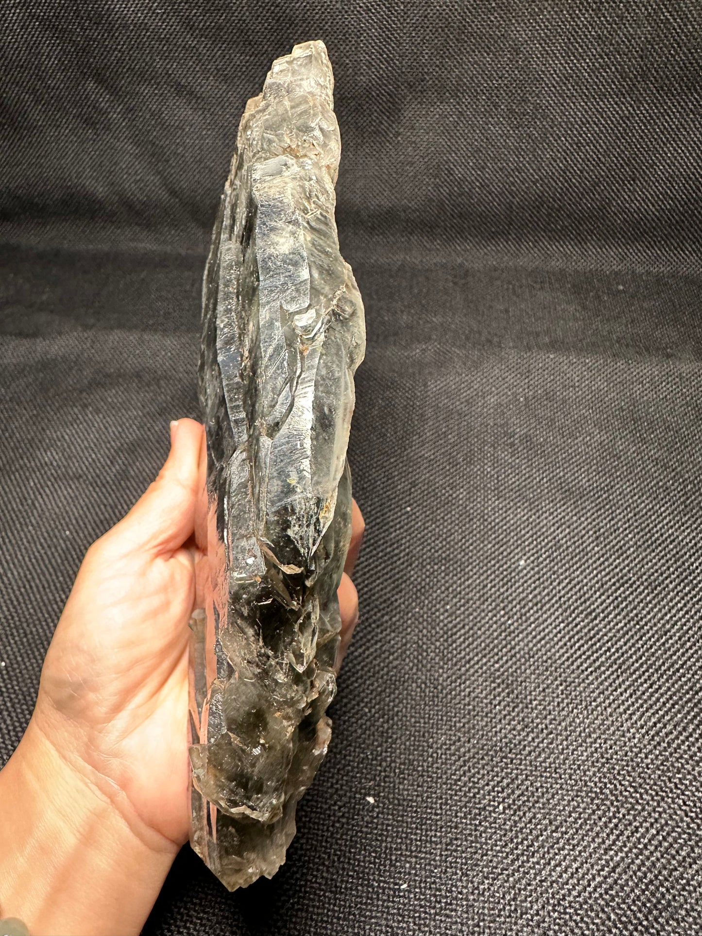 Large Flat Clear Elestial Quartz Crystal with Black Rutile included-double terminated Quartz