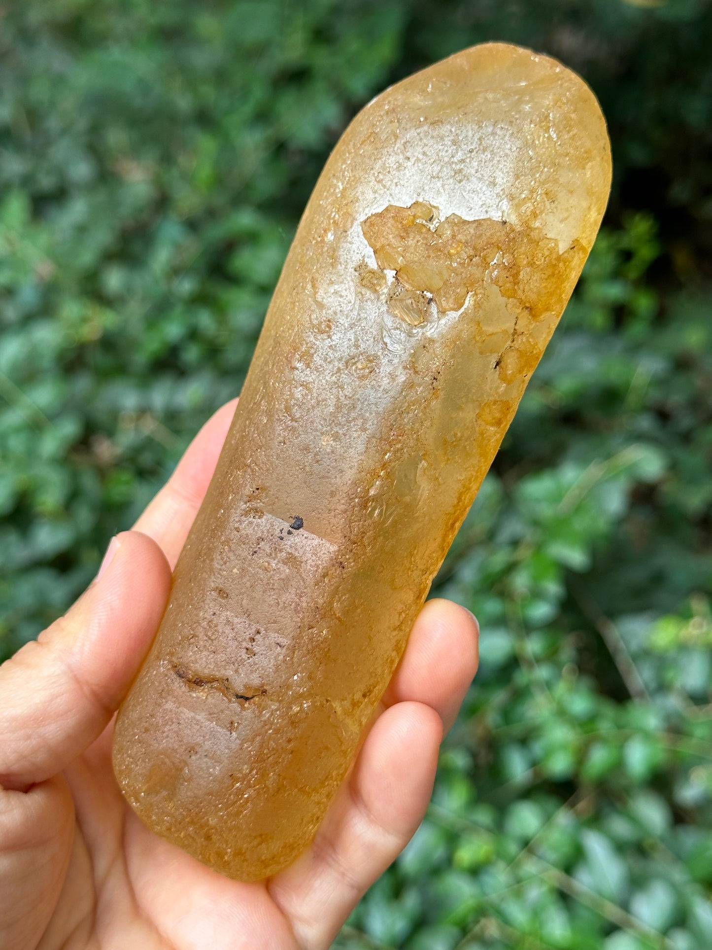 Natural Golden Surface River Tumbled Double Terminated Enhydro Quartz Crystal/Fenster Skeleton Crystal/Tangerine Quartz-599 g