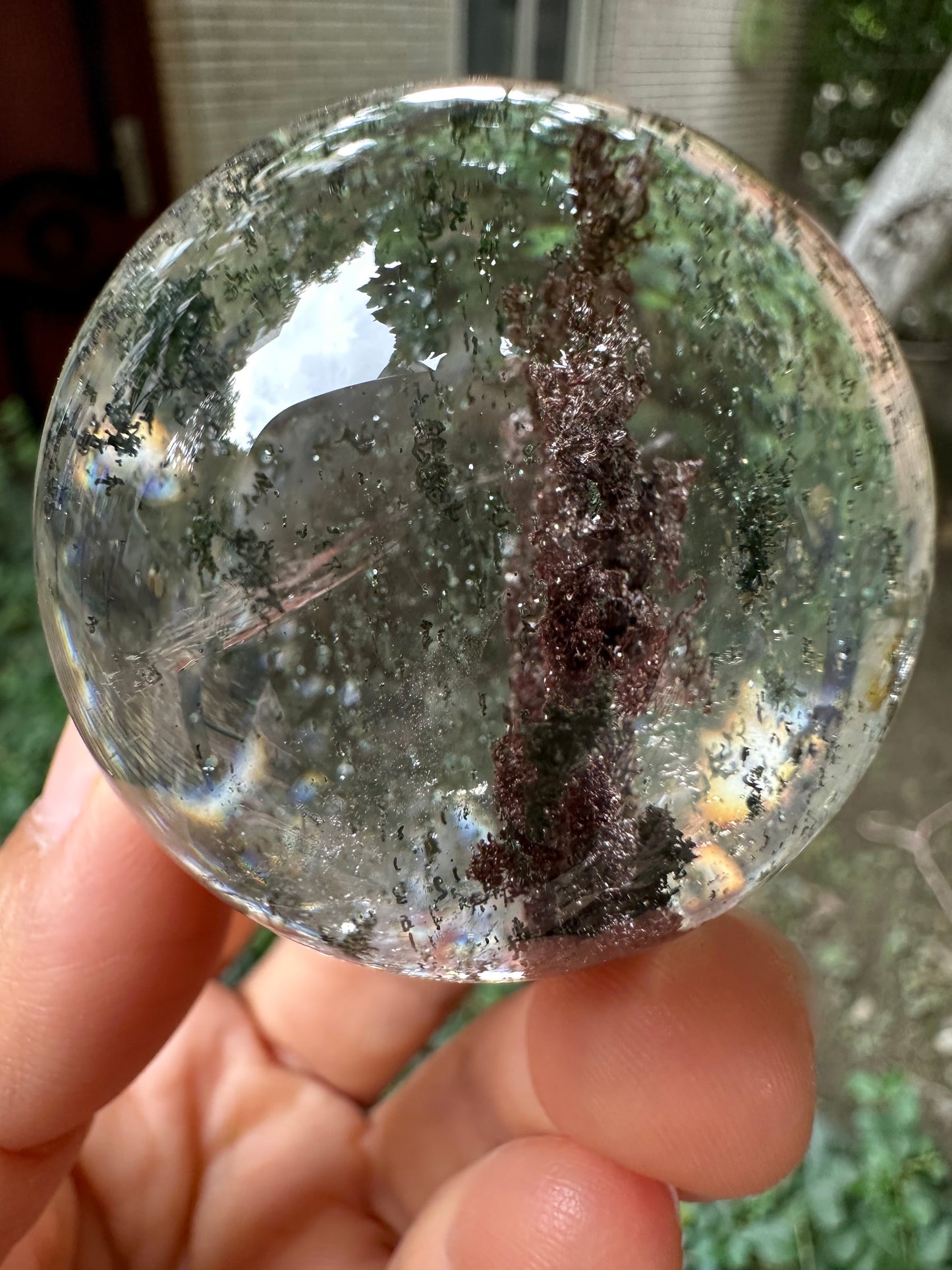 1.75" Rare Clear Purple&Green Phantom Quartz Crystals Sphere,Natural Garden Crystal Ball,Scenic Inclusion Quartz,Chlorite Included Crystal Orb