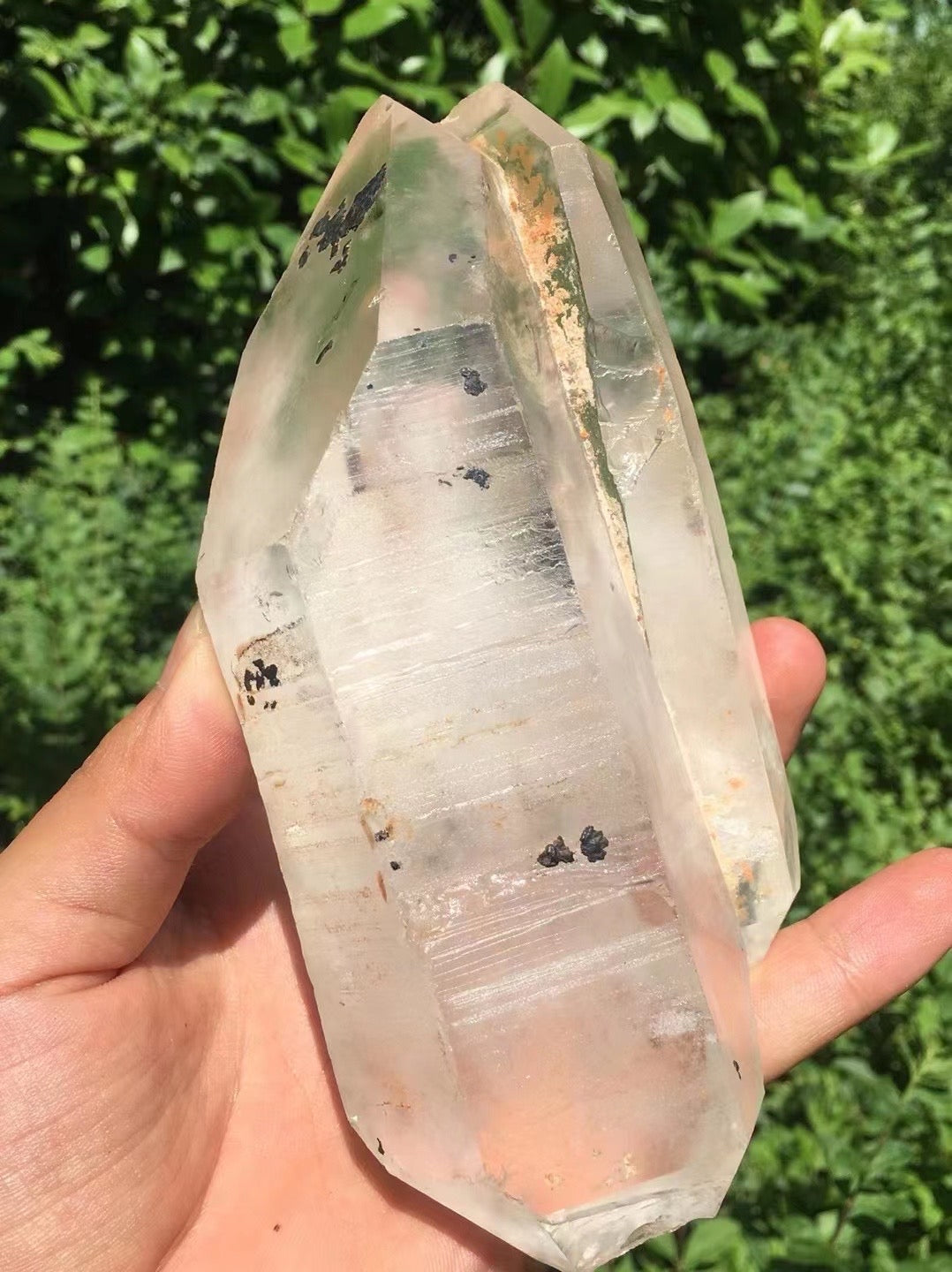 Large Double terminated twins Quartz Crystal with rainbow included