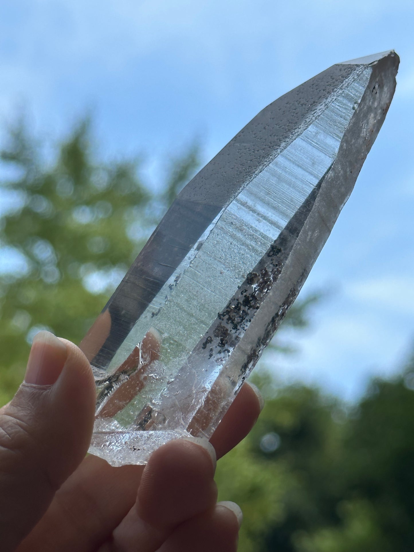 Rare Perfect Clear Record-keeper Lemurian Seed Quartz Crystal With Green Phantom Included