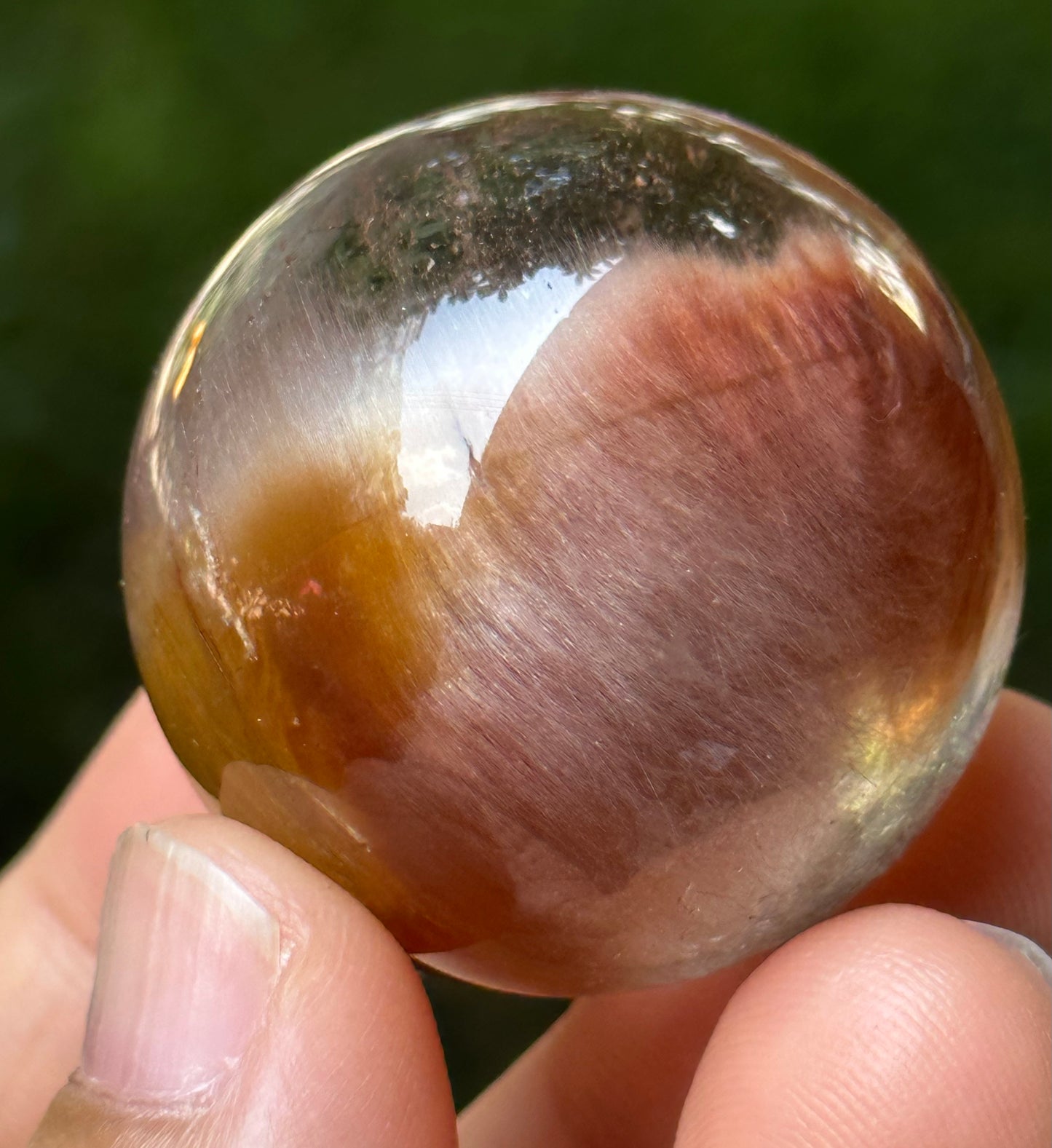 1.3" Rare Red and Golden Amphibole Included In Quartz Crystal Sphere,Angel's Wing Including Quartz,Scenic Crystal Ball-33 mm