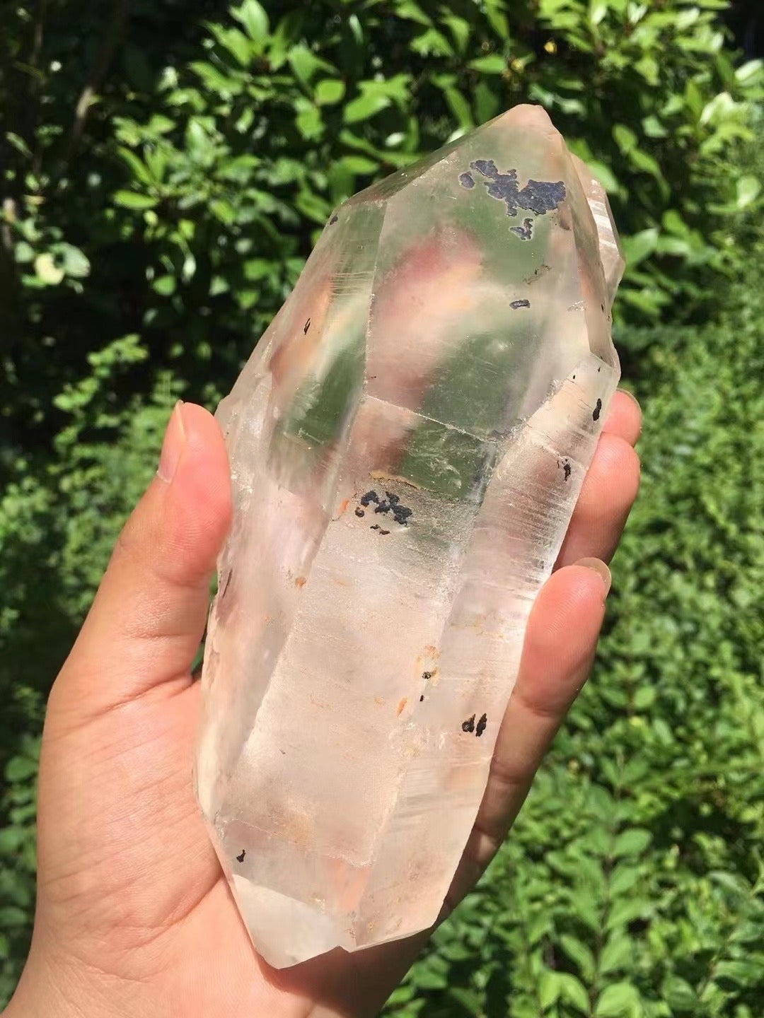 Large Double terminated twins Quartz Crystal with rainbow included