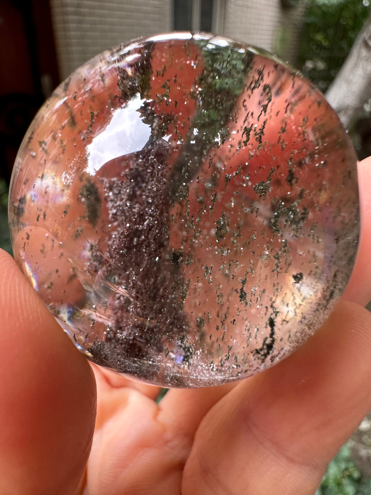 1.75" Rare Clear Purple&Green Phantom Quartz Crystals Sphere,Natural Garden Crystal Ball,Scenic Inclusion Quartz,Chlorite Included Crystal Orb