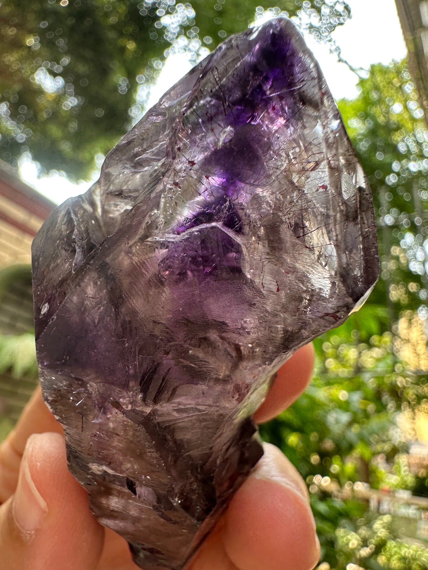 Large Raw Skeletal Fentser Quartz Super 7 Amethyst Quartz Crystal Point/Specimen/Super energy Healing Crystals/Reiki-84*38*30 mm 128 g