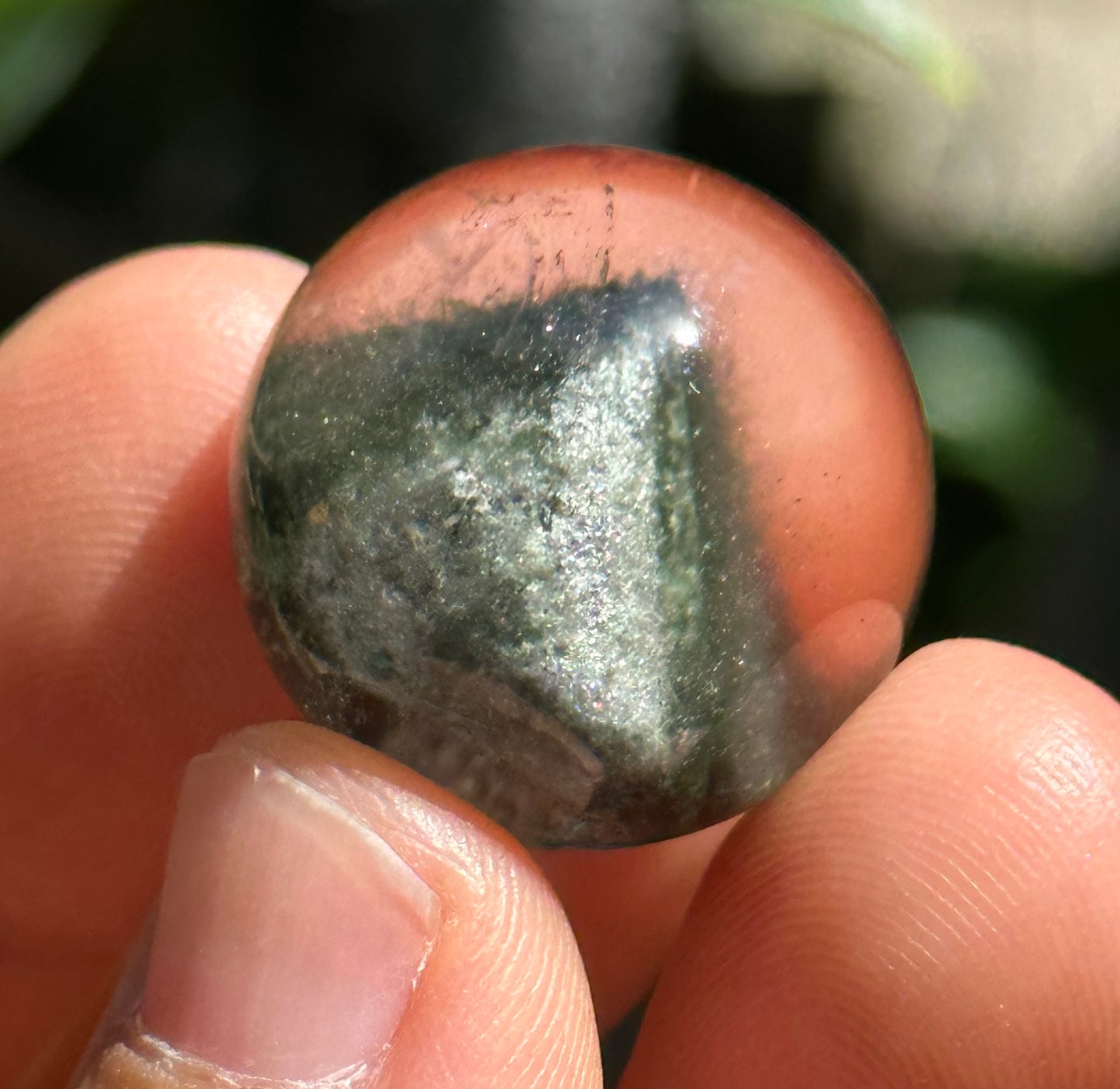 Rare Globular Green Phantom Pyramid Included In Quartz Crystal Sphere