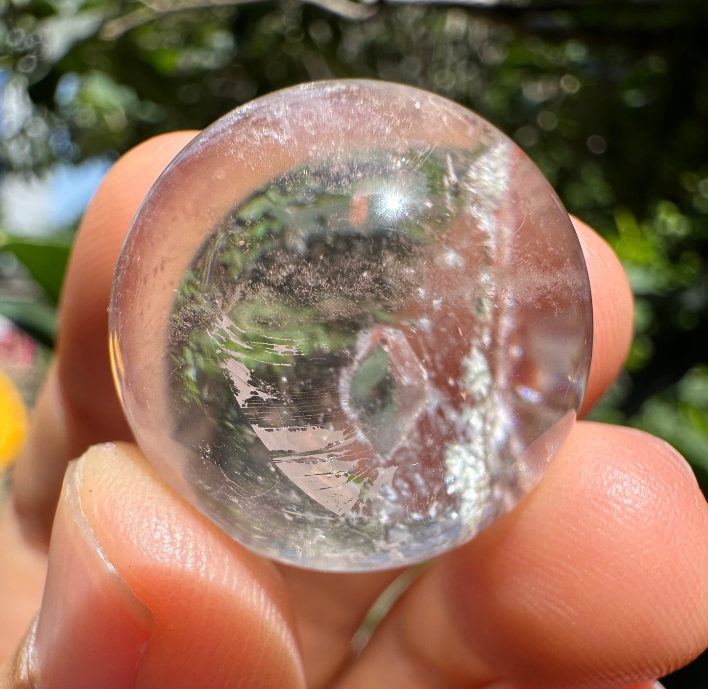 23 mm Rare Clear Enhydro Quartz Moving Bubble inside an Inner Negative Crystal Quartz Sphere