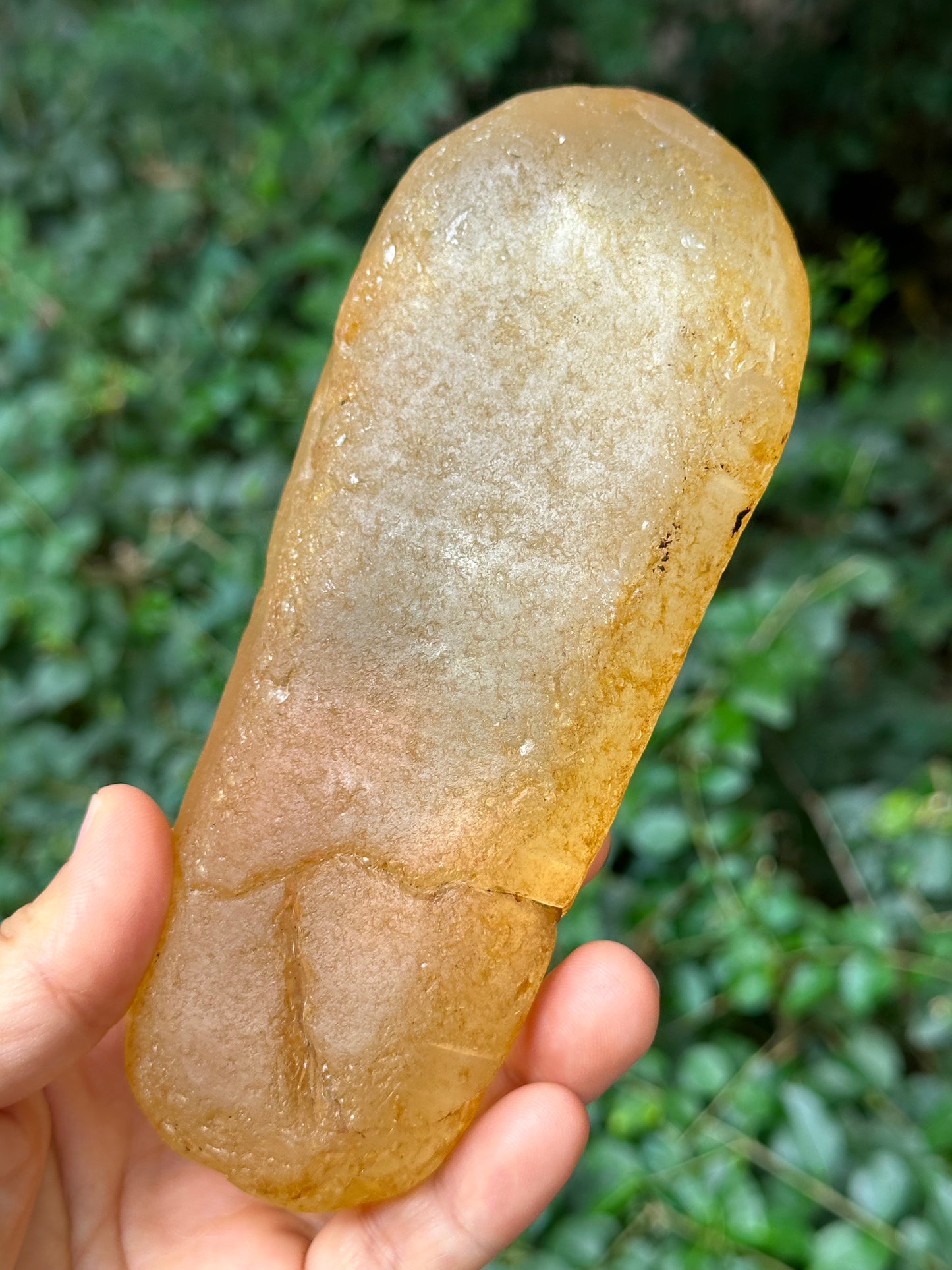 Natural Golden Surface River Tumbled Double Terminated Enhydro Quartz Crystal/Fenster Skeleton Crystal/Tangerine Quartz-599 g