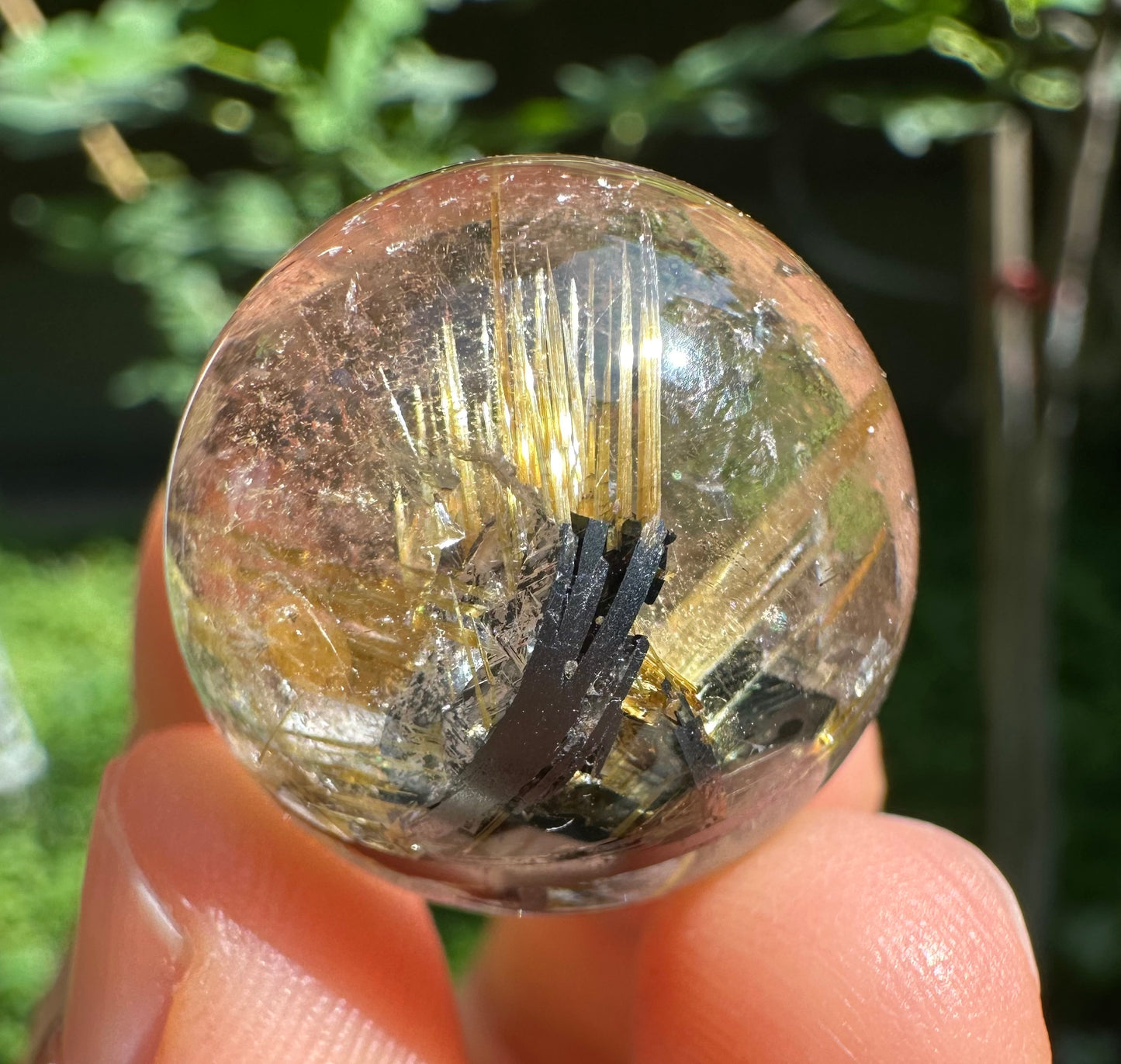 Shining Golden Flower Star Rutile Quartz Sphere/Golden Threads Included in Crystal Bead/Gold Needles Inside Crystal Ball-22.5 mm