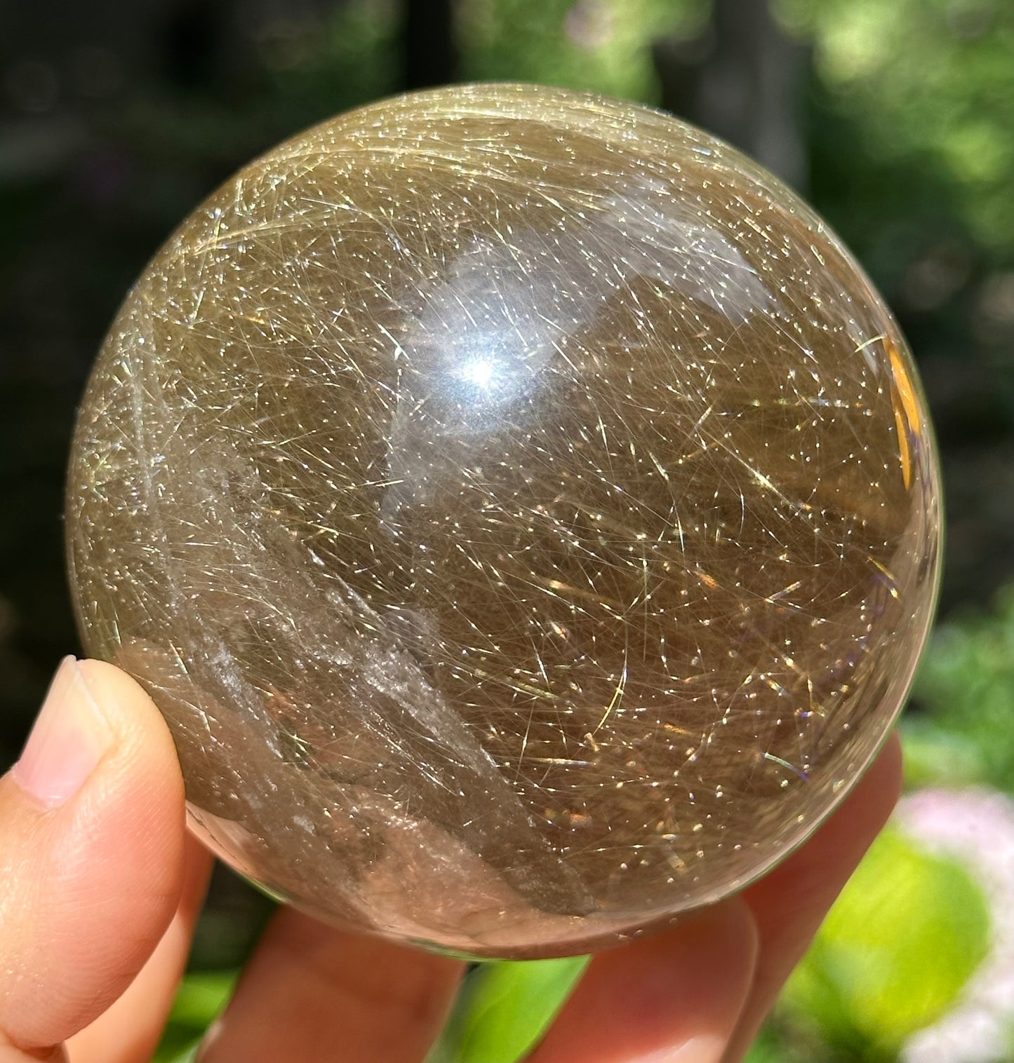 2.7" Rare Clear Golden Rutile Quartz Crystal Sphere/Golden Needles Included in Crystal/Rutilated Inclusion Crystal Ball/Energy-69 mm