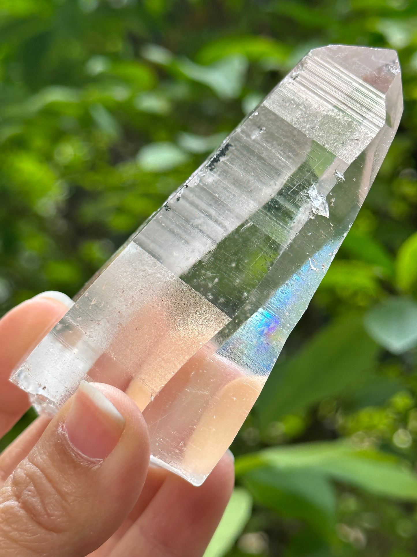 Rare Perfect Clear Lemurian Seed Quartz Crystal With Green Phantom & Silver Rutile Included