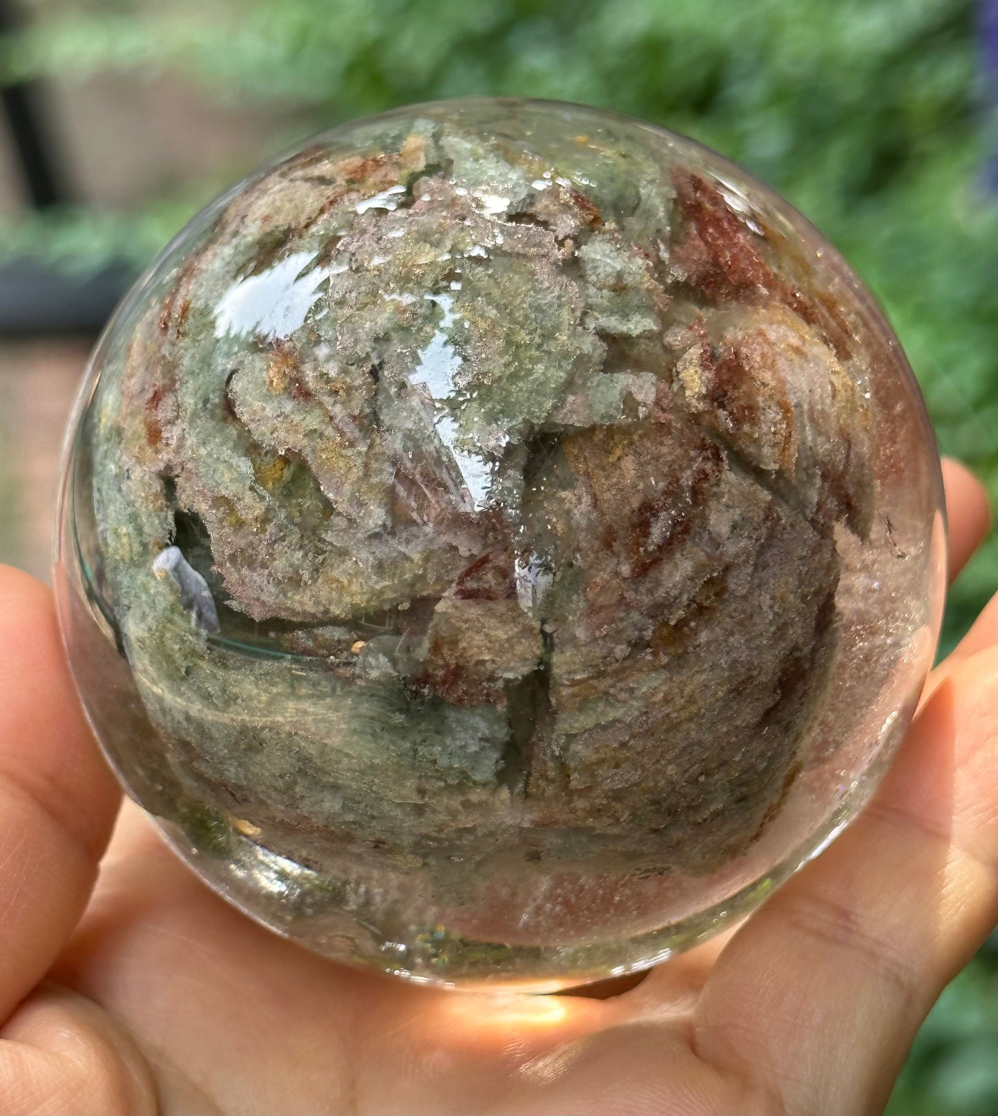 2.68" Rare Large Green Phantom Pyramid Included In Quartz Crystal Sphere,Garden Quartz,Scenic Crystal Ball-68 mm