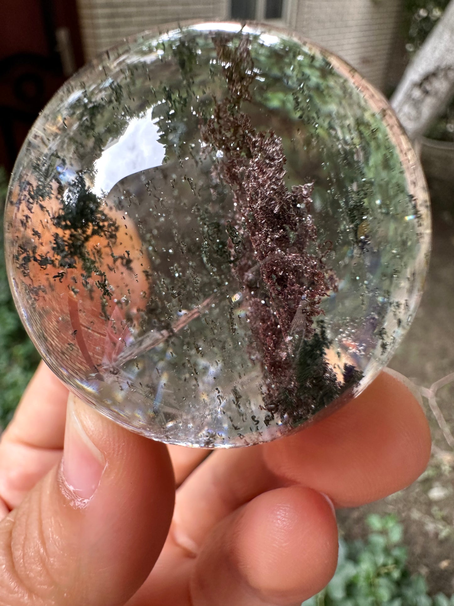 1.75" Rare Clear Purple&Green Phantom Quartz Crystals Sphere,Natural Garden Crystal Ball,Scenic Inclusion Quartz,Chlorite Included Crystal Orb