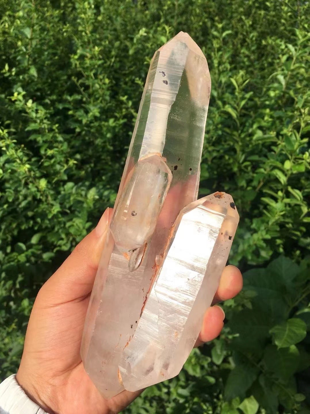 7.87 inches Clear Lemurian Seed Double terminated floating Quartz Crystal Point