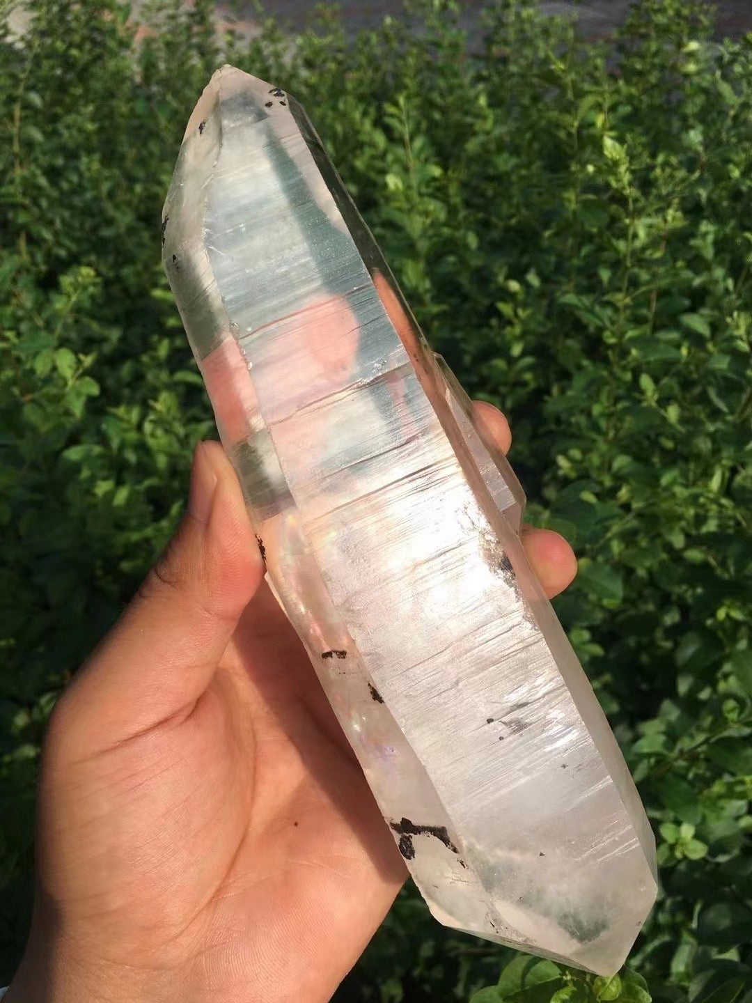 7.87 inches Clear Lemurian Seed Double terminated floating Quartz Crystal Point