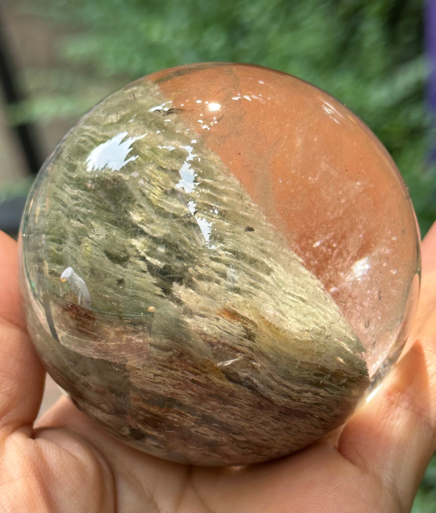 2.68" Rare Large Green Phantom Pyramid Included In Quartz Crystal Sphere,Garden Quartz,Scenic Crystal Ball-68 mm