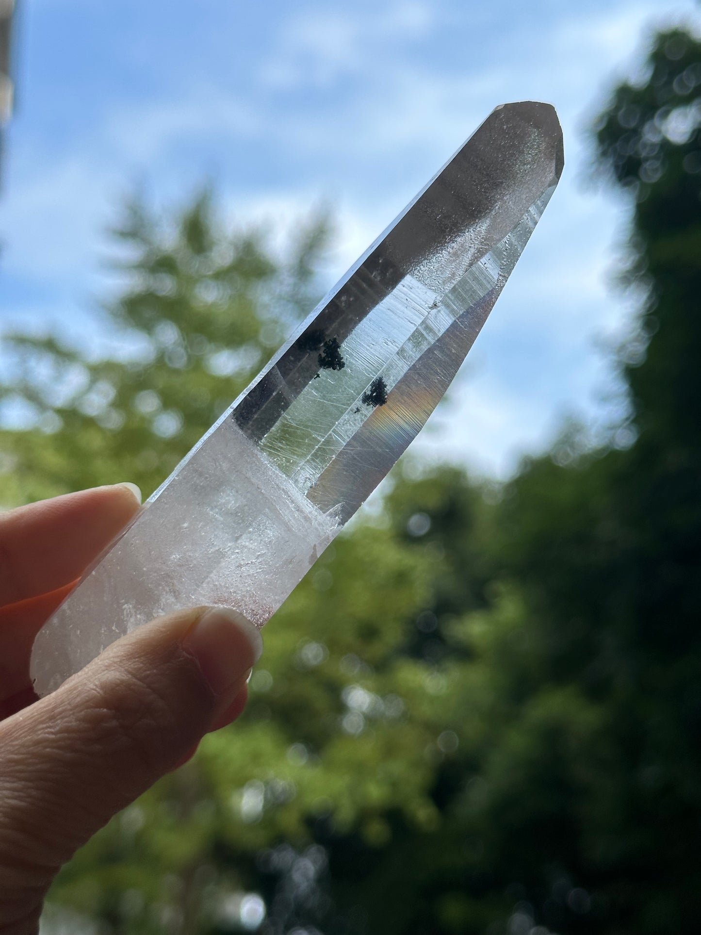 Rare Perfect Clear Record-keeper Lemurian Seed Quartz Crystal With Green Phantom &amp; Silver Rutile Included