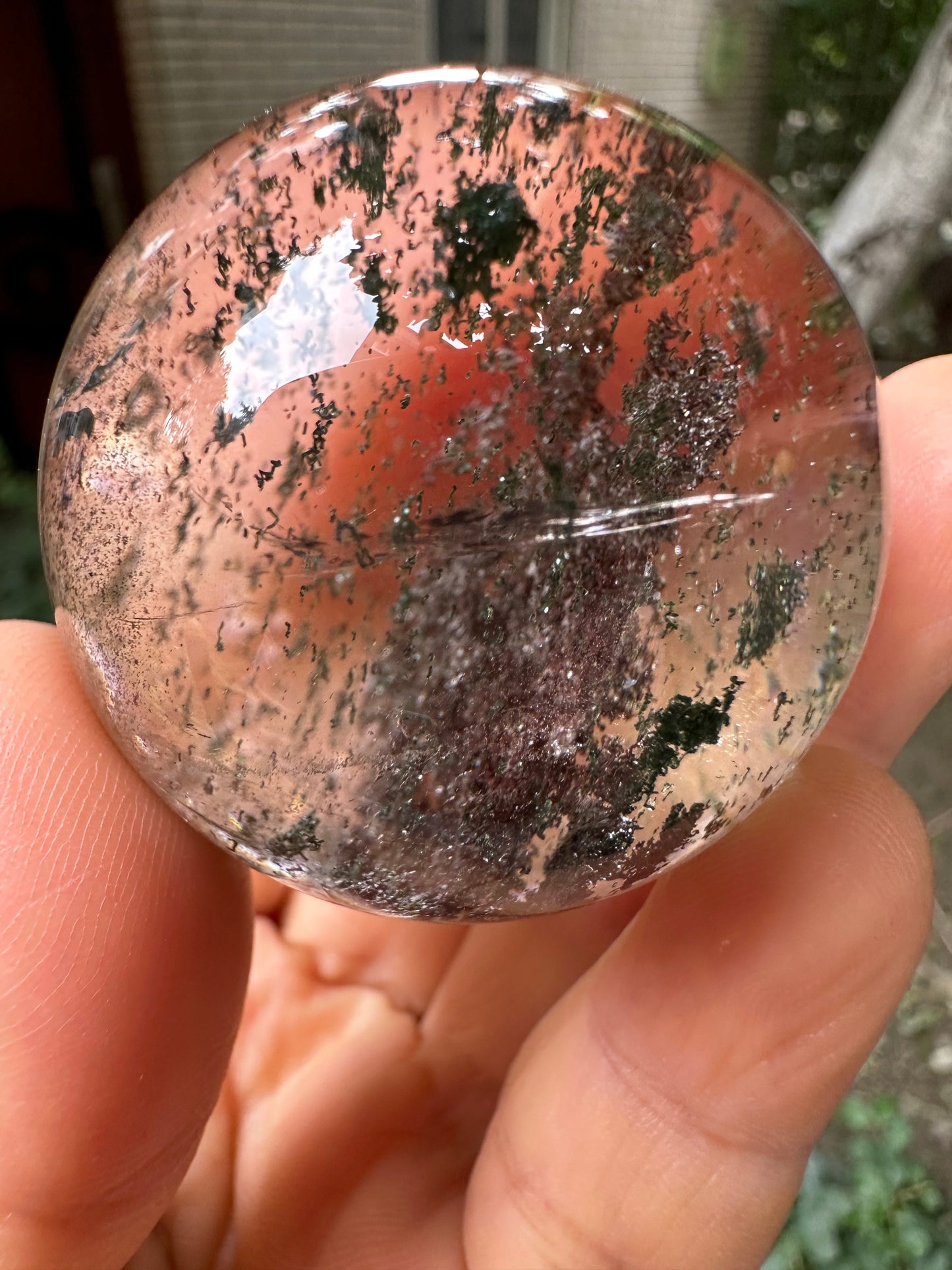 1.75" Rare Clear Purple&Green Phantom Quartz Crystals Sphere,Natural Garden Crystal Ball,Scenic Inclusion Quartz,Chlorite Included Crystal Orb