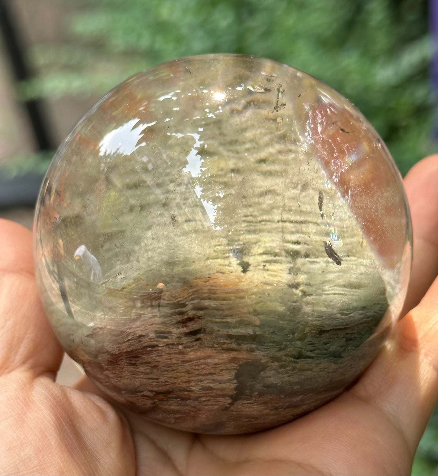 2.68" Rare Large Green Phantom Pyramid Included In Quartz Crystal Sphere,Garden Quartz,Scenic Crystal Ball-68 mm