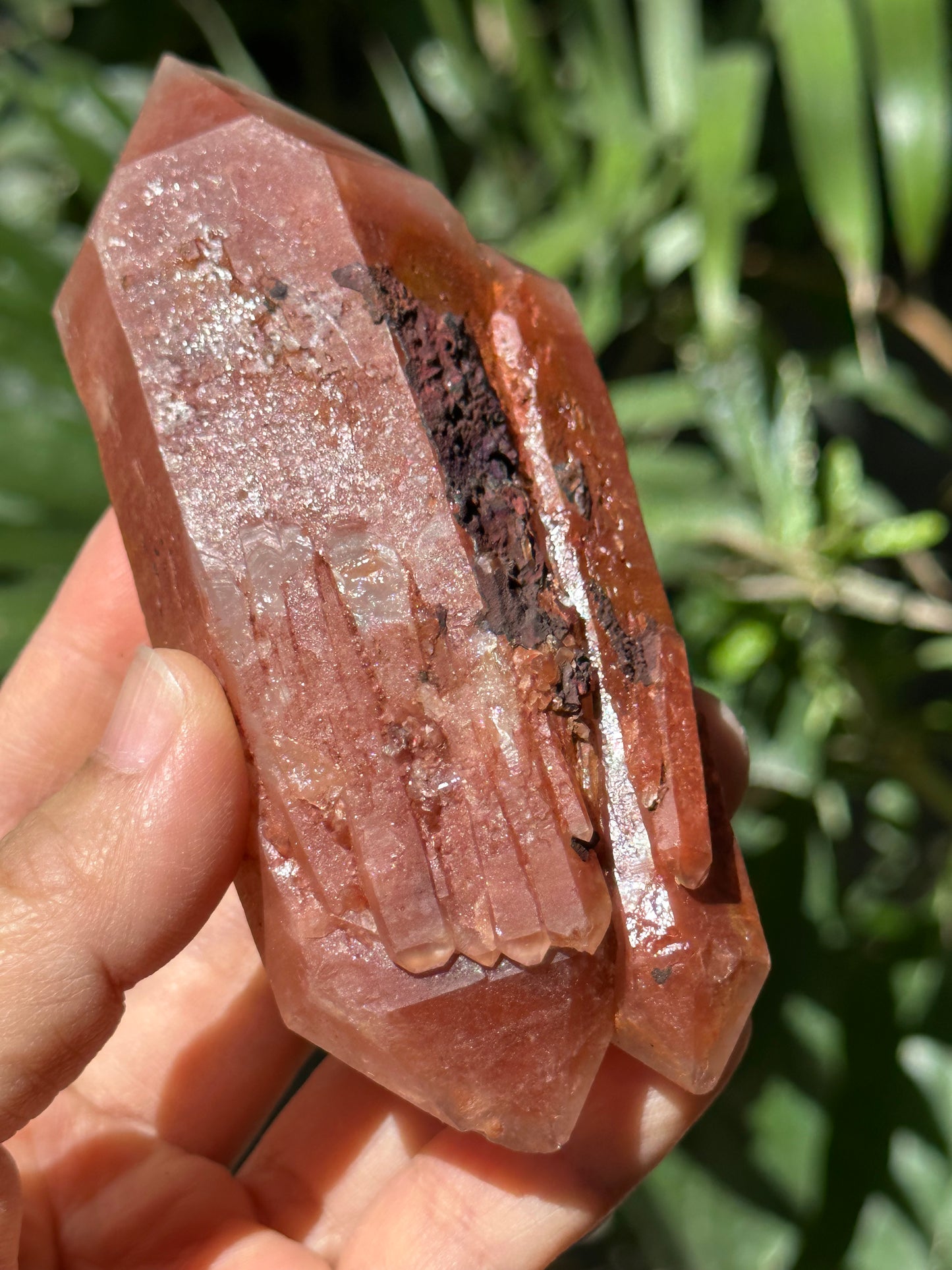 Natural Double Terminated Tantric Twins Red Surface Quartz Crystal Point,Hematite Quartz,Tangerine Crystal,Pyramid Included-107*47*38mm 229g