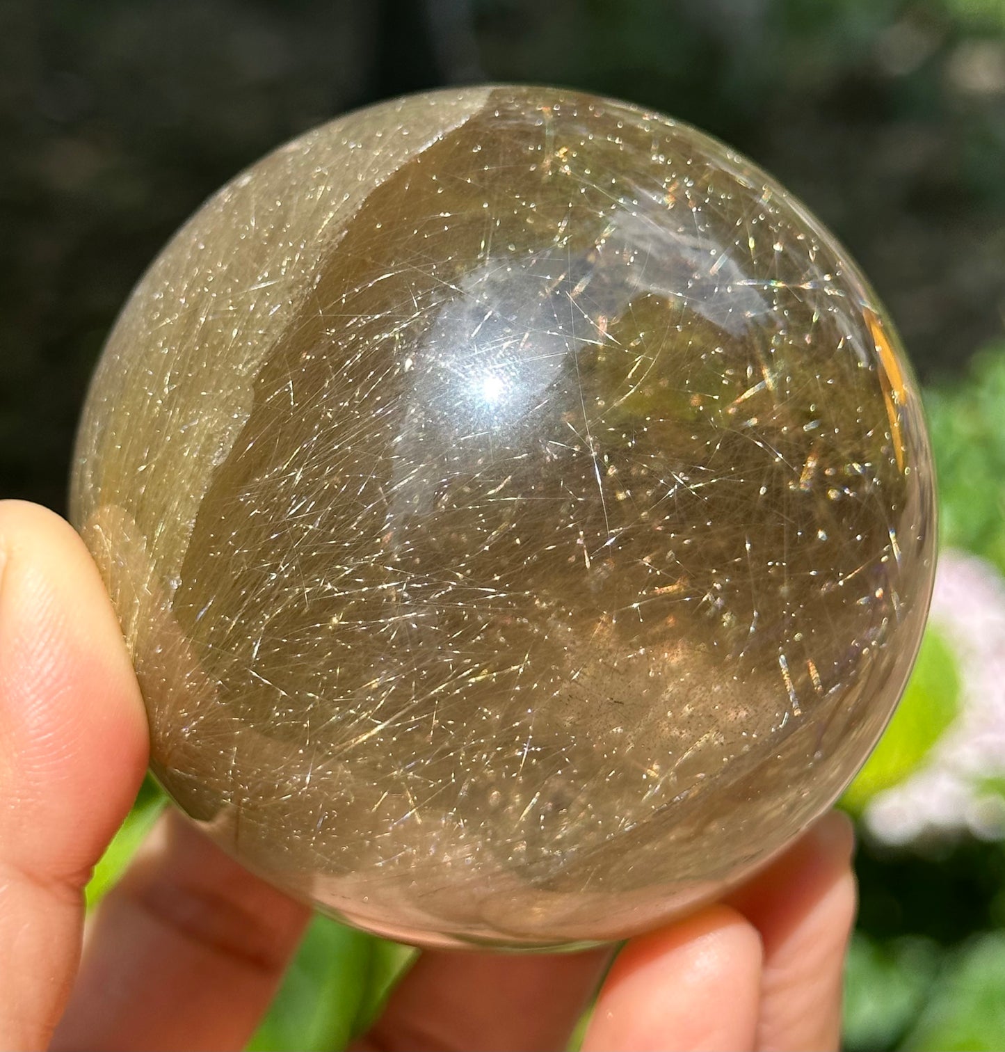 2.7" Rare Clear Golden Rutile Quartz Crystal Sphere/Golden Needles Included in Crystal/Rutilated Inclusion Crystal Ball/Energy-69 mm