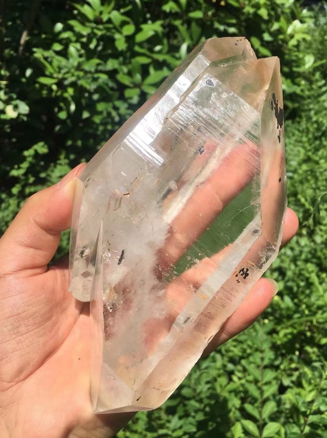 Large Double terminated twins Quartz Crystal with rainbow included