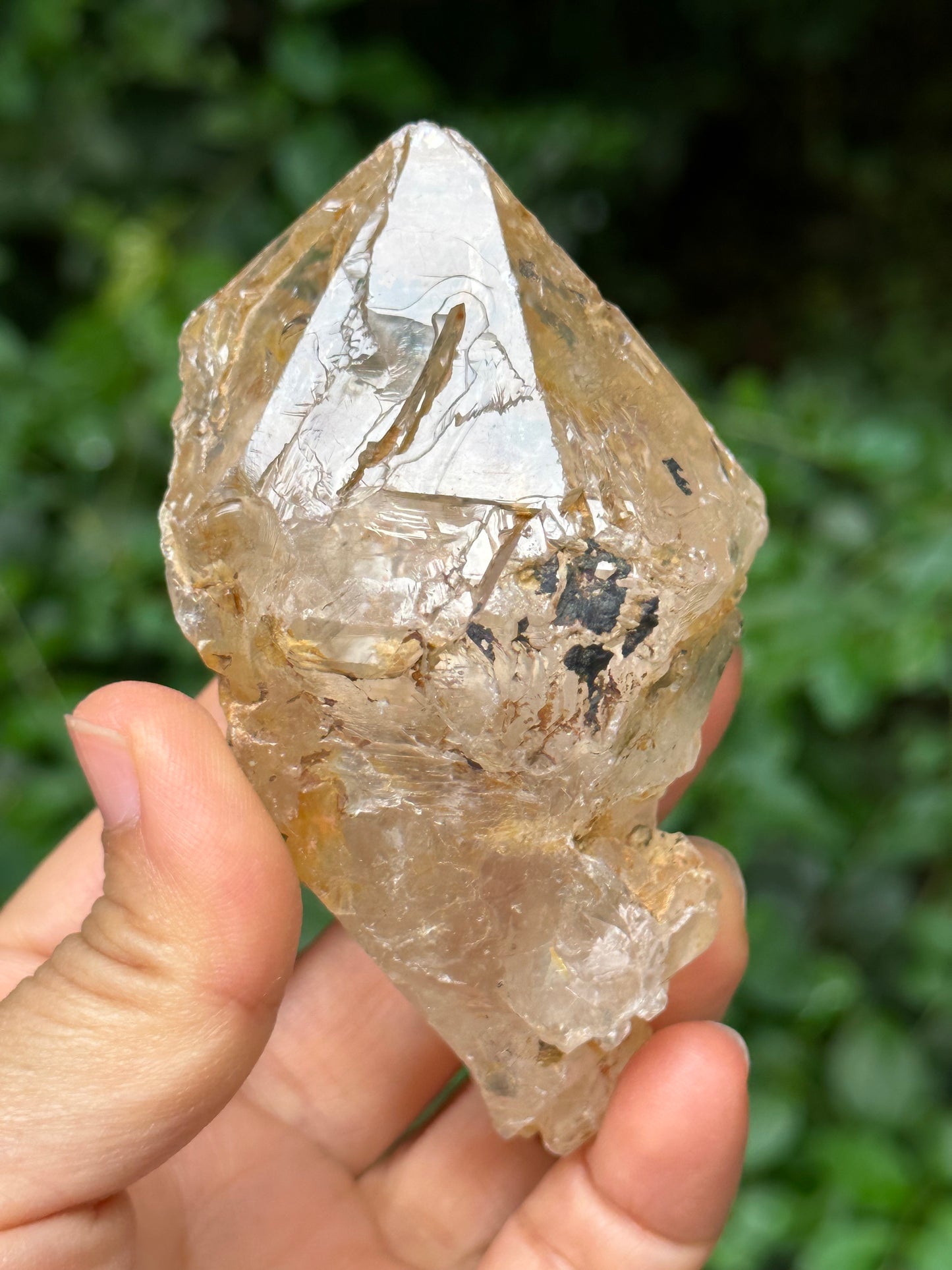 Double Terminated Clear Rainbow Himalayan Skeletal Fenster Quartz Crystal-95*50*47 mm 200 g