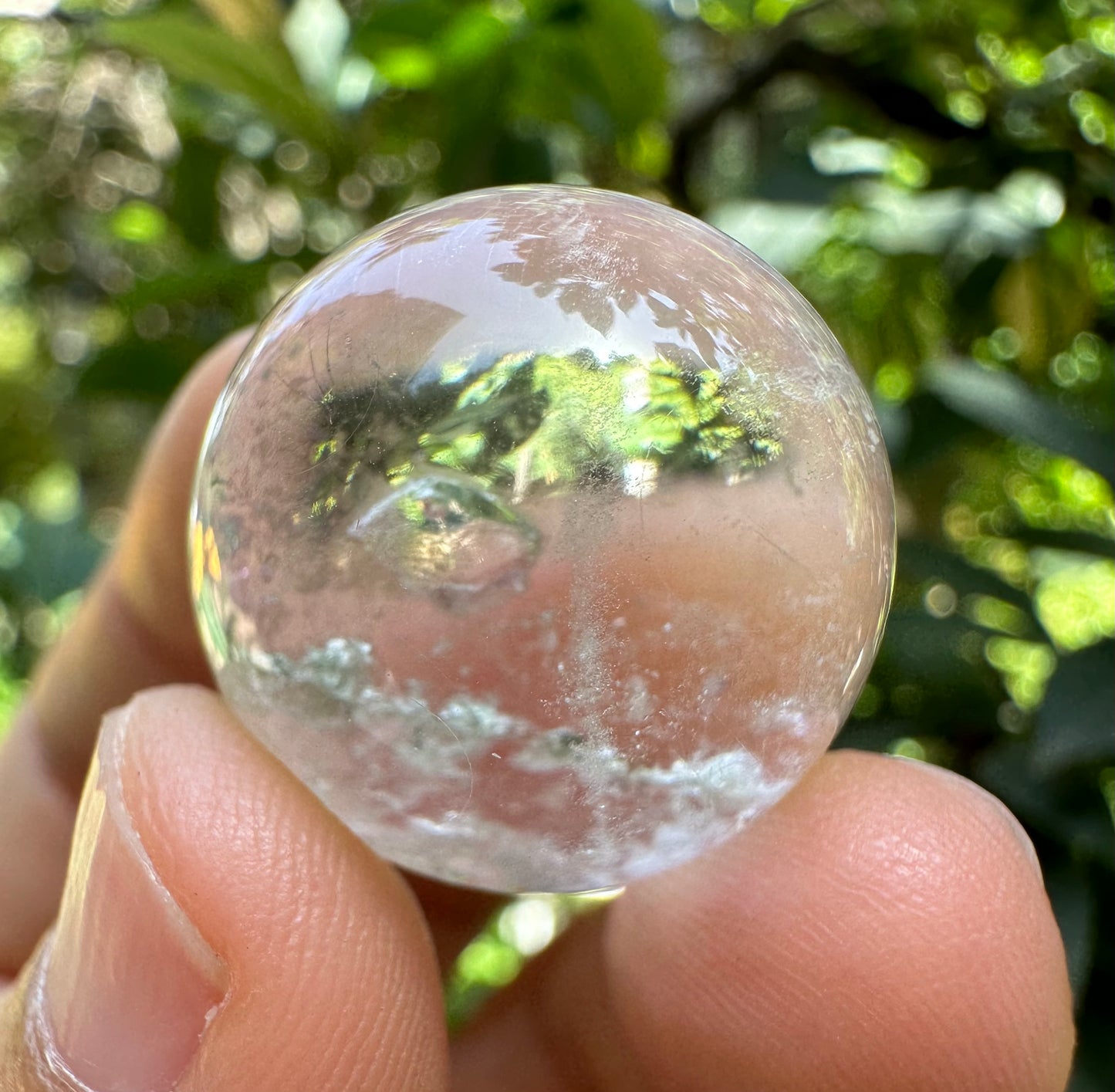 23 mm Rare Clear Enhydro Quartz Moving Bubble inside an Inner Negative Crystal Quartz Sphere