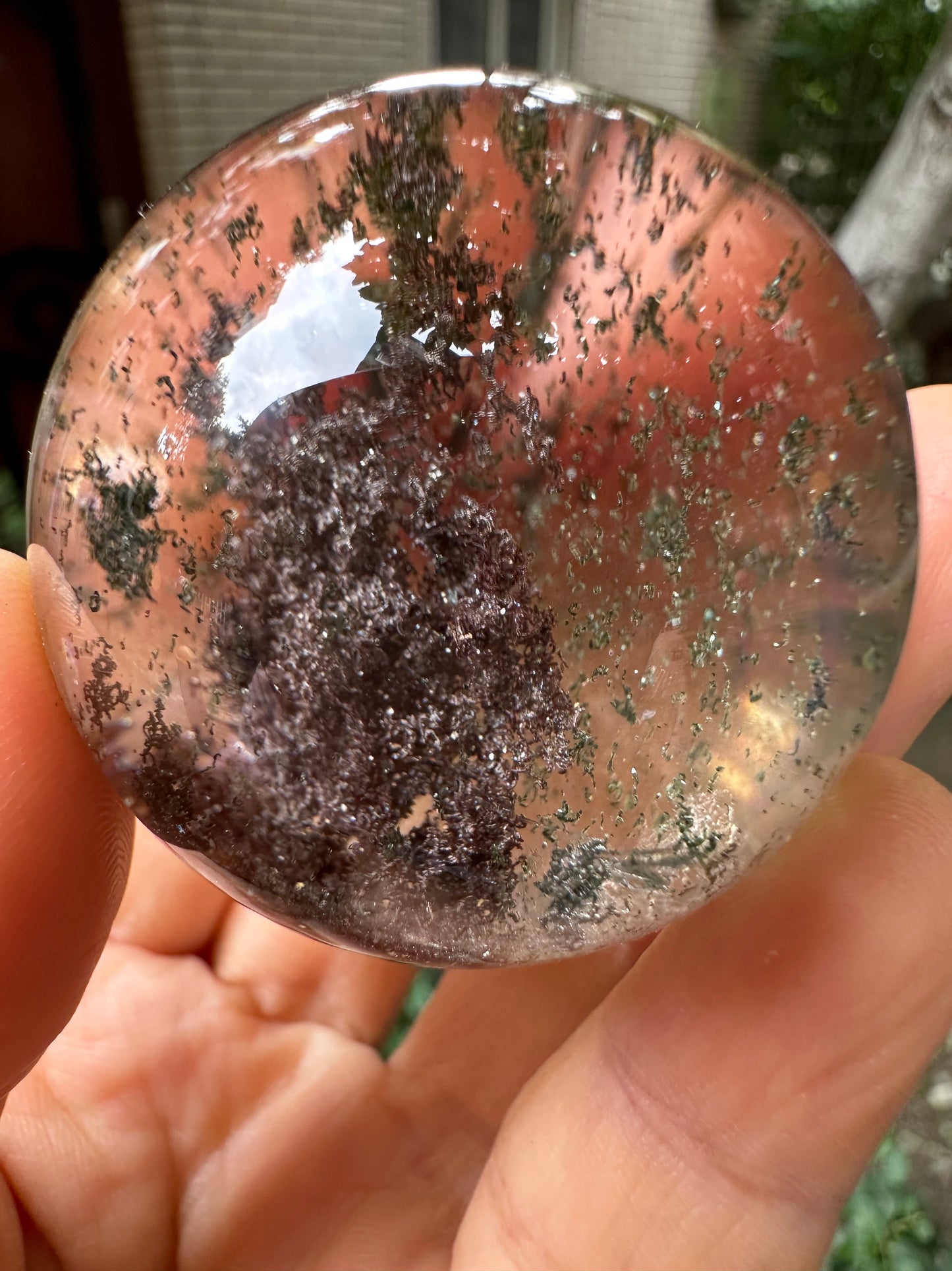 1.75" Rare Clear Purple&Green Phantom Quartz Crystals Sphere,Natural Garden Crystal Ball,Scenic Inclusion Quartz,Chlorite Included Crystal Orb