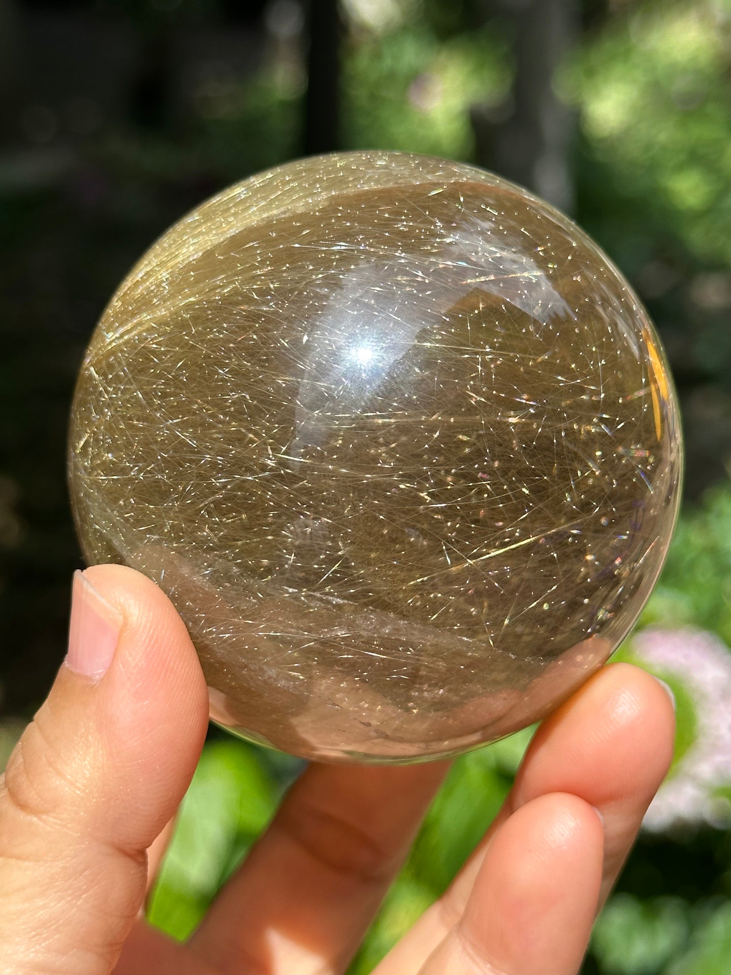 2.7" Rare Clear Golden Rutile Quartz Crystal Sphere/Golden Needles Included in Crystal/Rutilated Inclusion Crystal Ball/Energy-69 mm