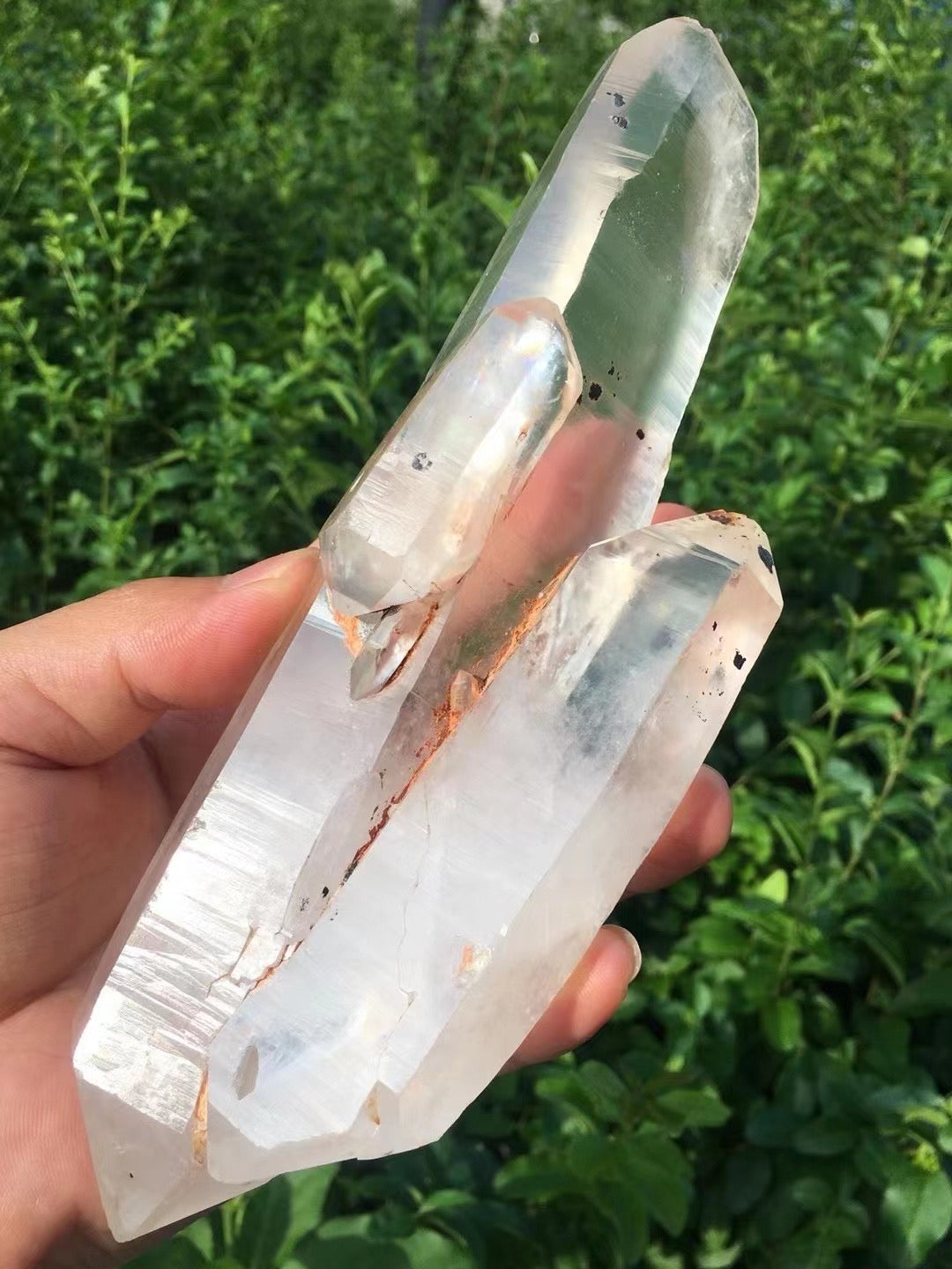 7.87 inches Clear Lemurian Seed Double terminated floating Quartz Crystal Point