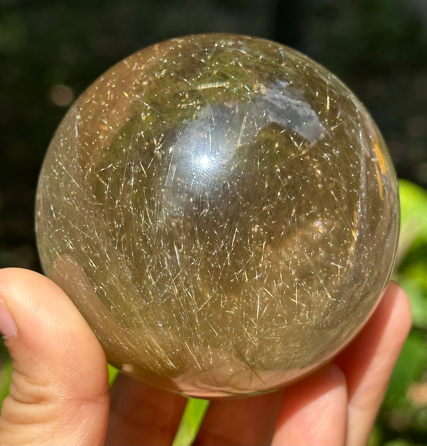 2.7" Rare Clear Golden Rutile Quartz Crystal Sphere/Golden Needles Included in Crystal/Rutilated Inclusion Crystal Ball/Energy-69 mm