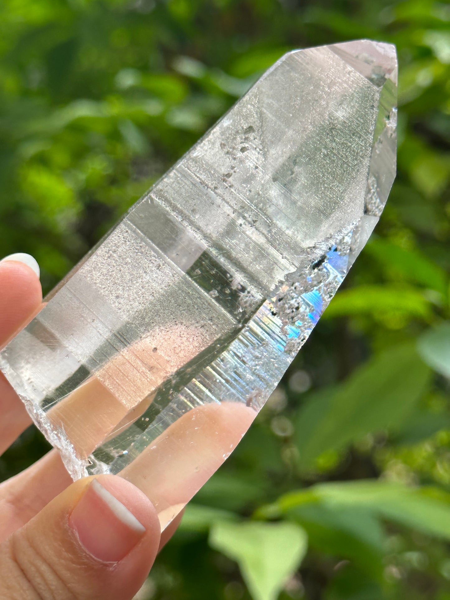 Rare Perfect Clear Lemurian Seed Quartz Crystal With Green Phantom & Silver Rutile Included