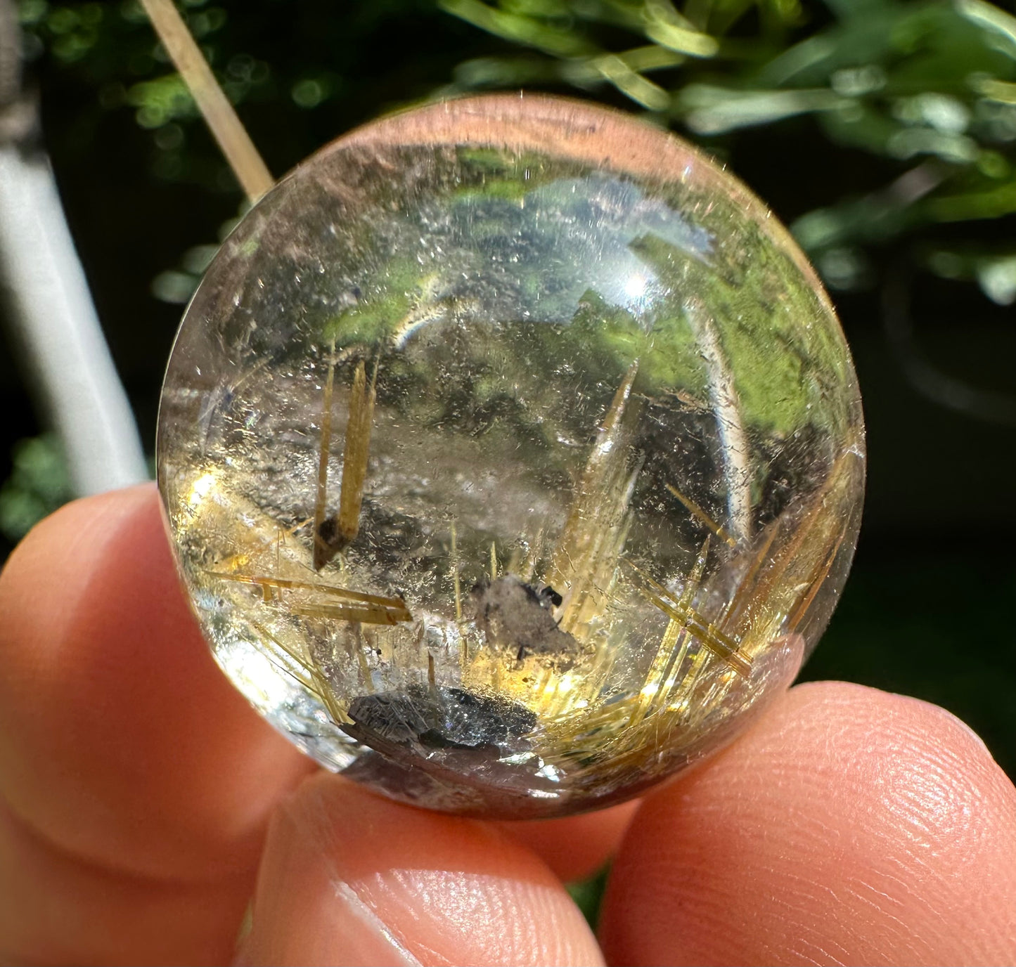 Shining Golden Flower Star Rutile Quartz Sphere/Golden Threads Included in Crystal Bead/Gold Needles Inside Crystal Ball-22.5 mm