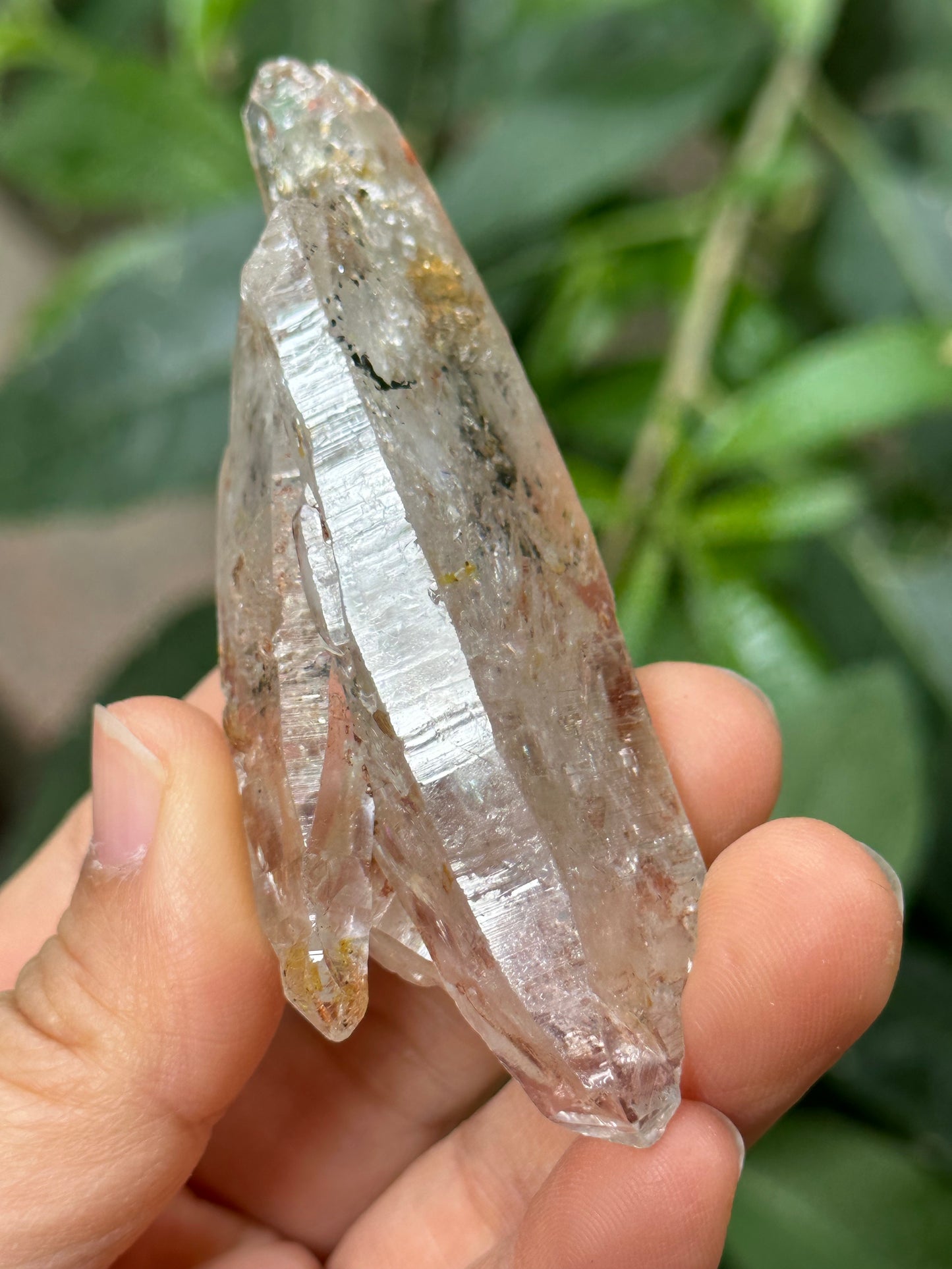 Rainbow Enhydro Crystal Double Terminated Skeletal Quartz Crystal Cluster with Moving Liquid Bubble Included in Crystal/Energy Quartz-83*29*24 mm 62 g